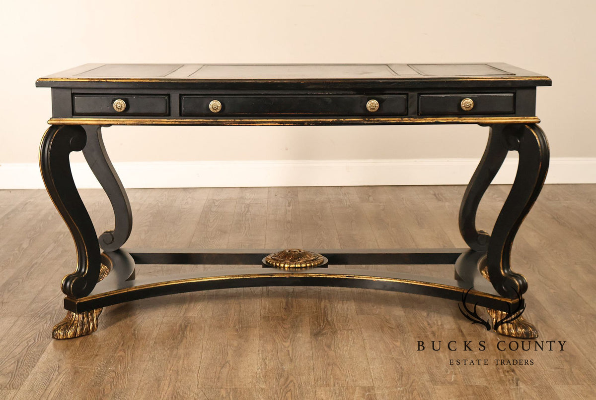 Century Furniture Ebonized And Gilt Executive Writing Desk With Leather Top