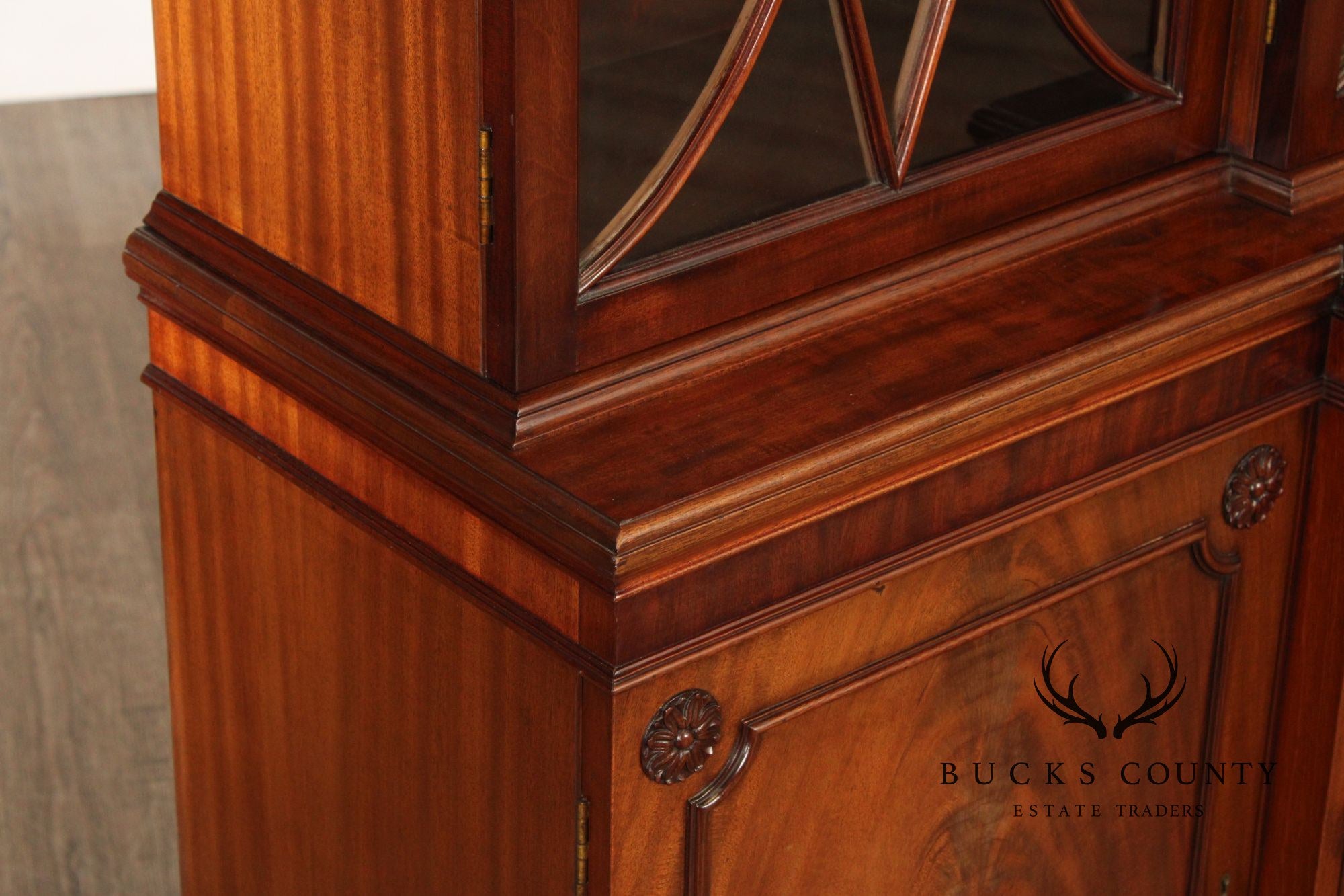 Regency Style Mahogany Breakfront Bookcase Cabinet