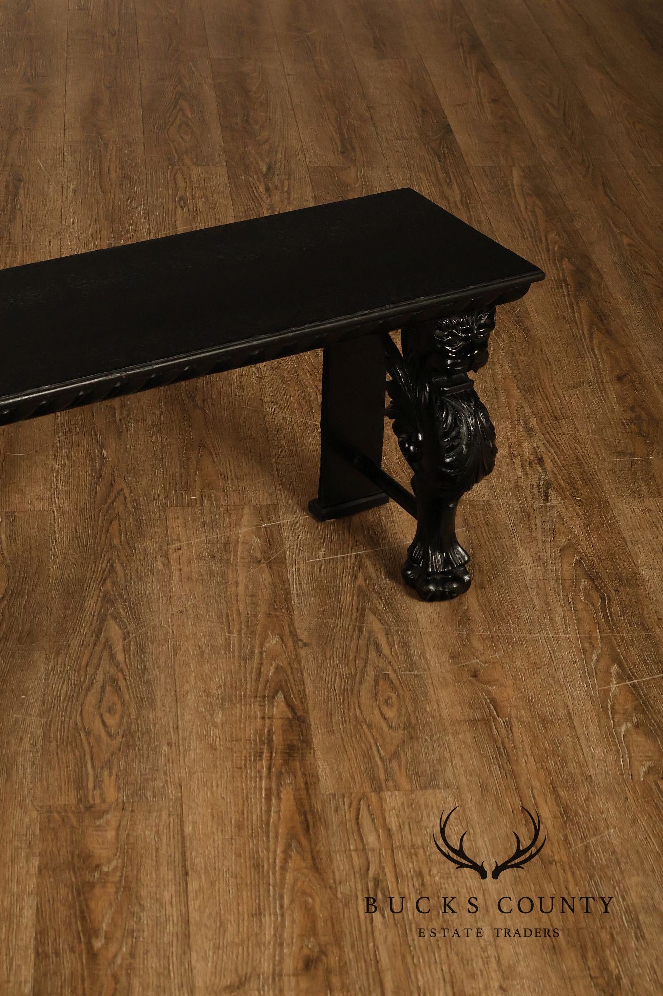 Antique Renaissance Revival Ebonized Oak Carved Griffin Bench