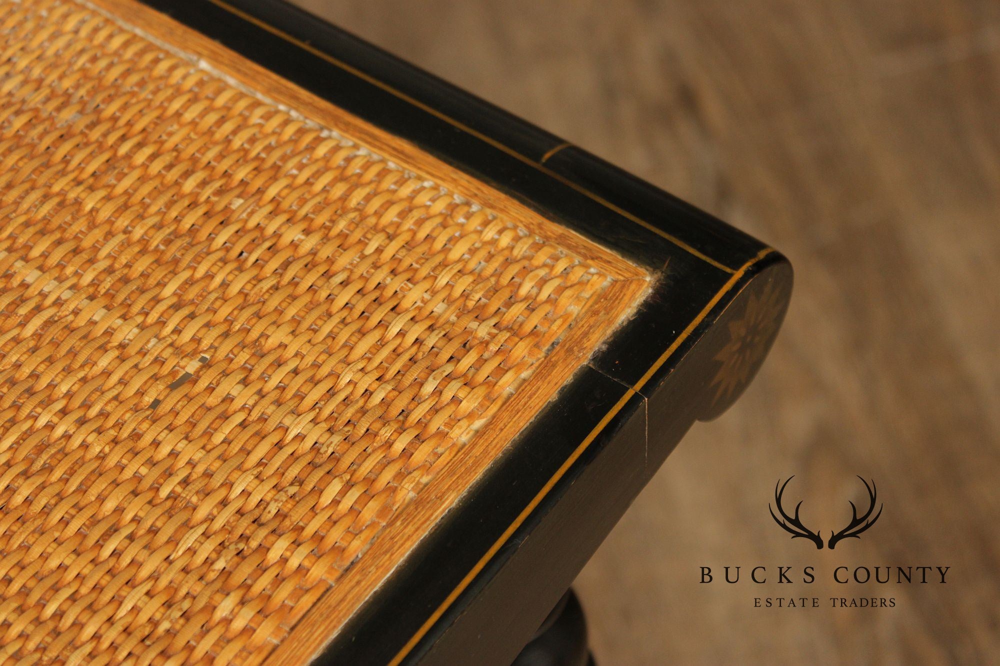 L. Hitchcock Black And Gold Stenciled Vanity Desk And Stool