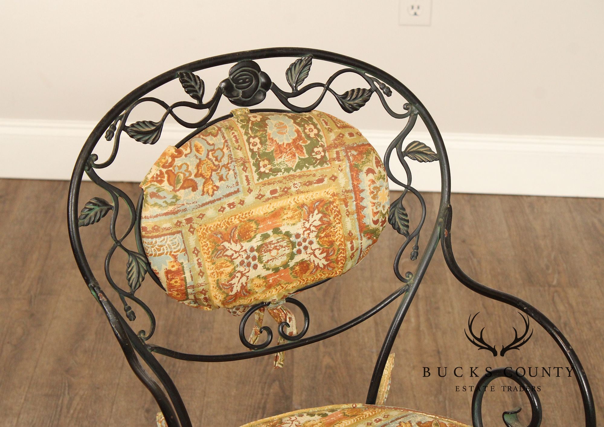 Woodard 'Chantilly Rose' Vintage Set of Six Wrought Iron Dining Chairs