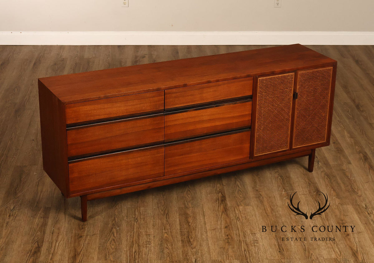 Calvin Mid Century Modern Cane Door Teak Dresser