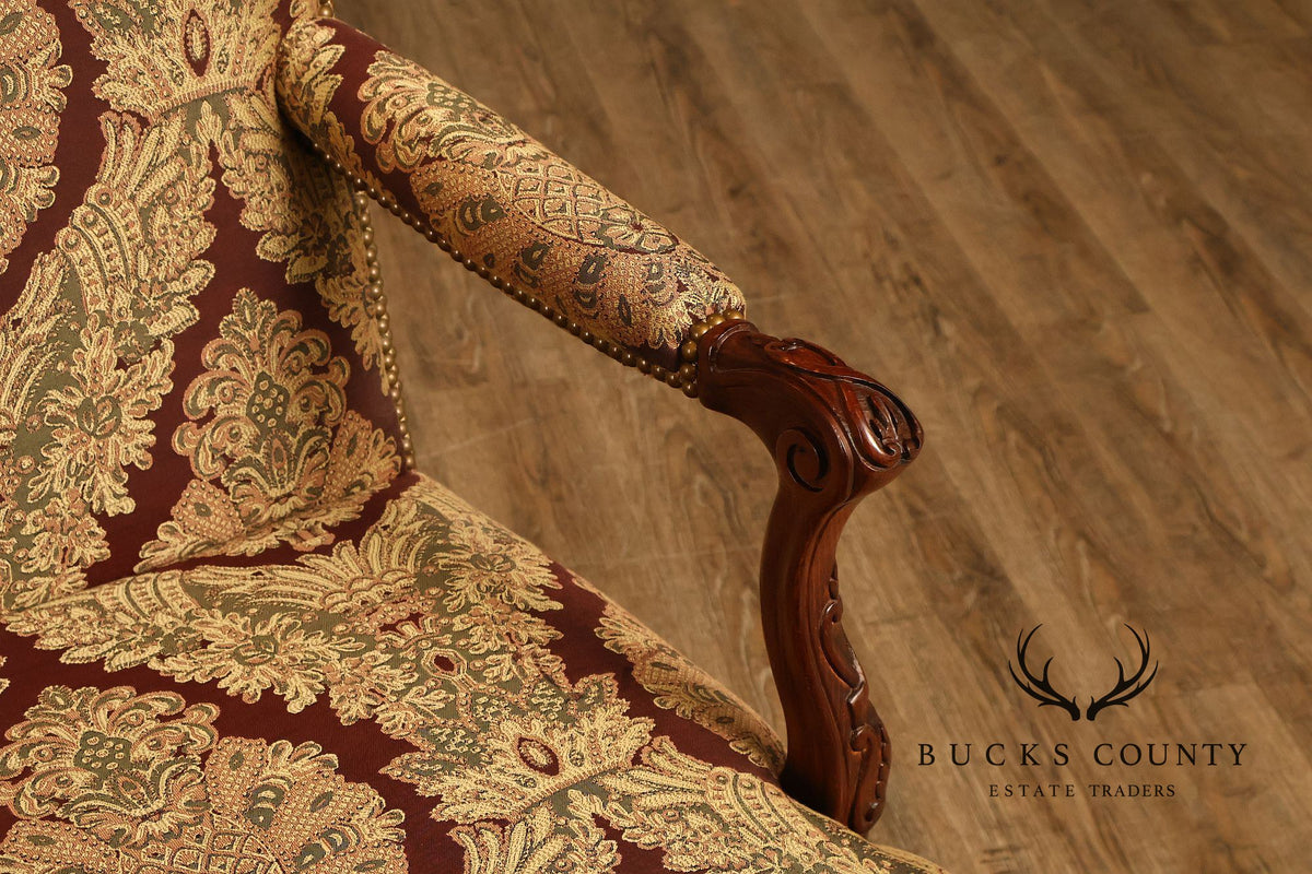 French Louis XV Style Carved Wood Upholstered Armchair