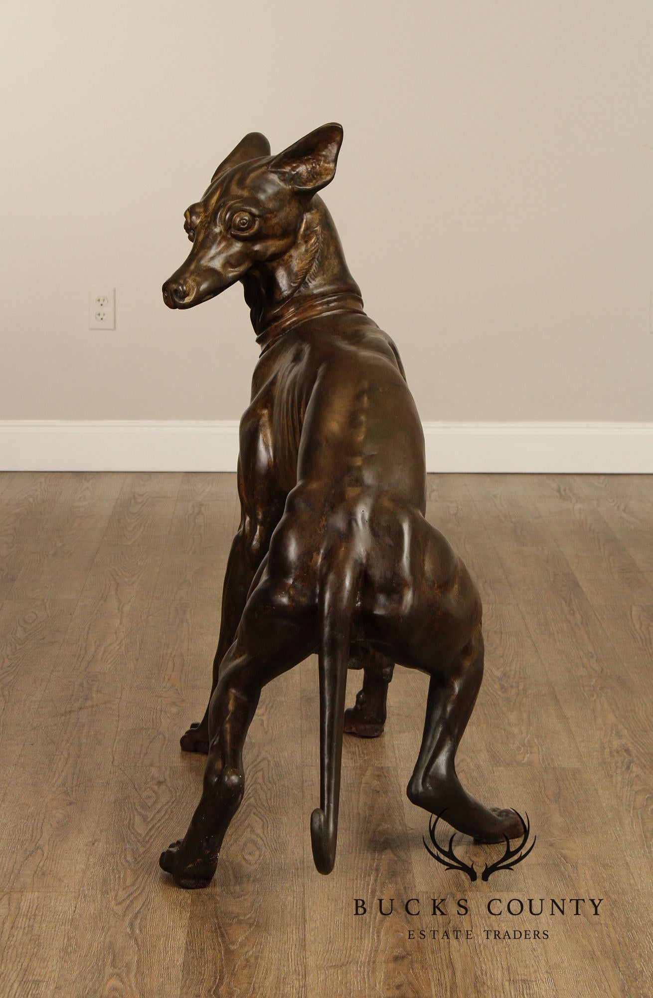 Large Pair Of Outdoor Bronze Whippets