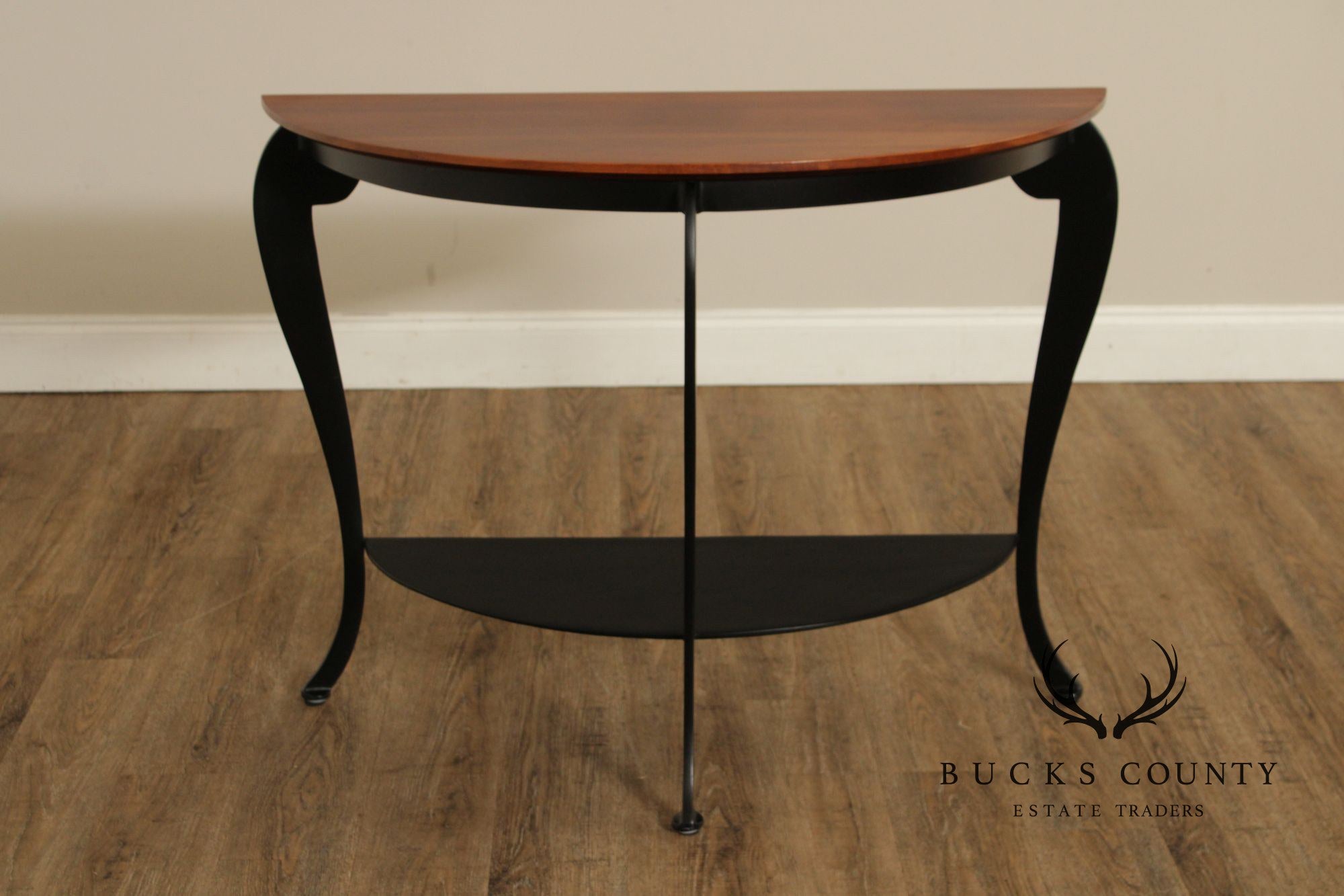 Ethan Allen Cherry Demilune Console Table With Metal Base