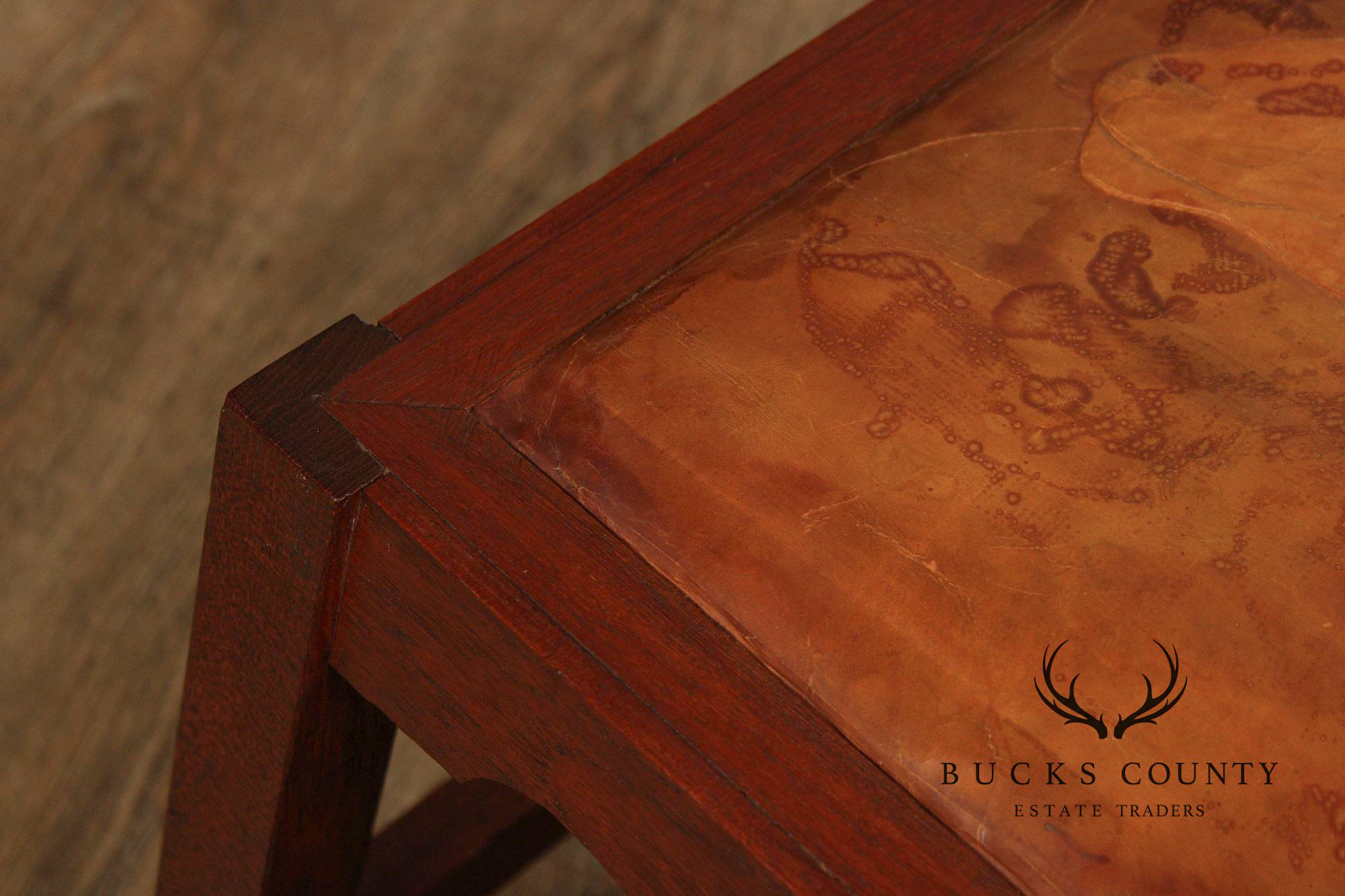 Arts & Crafts Leather Seat Oak Stool