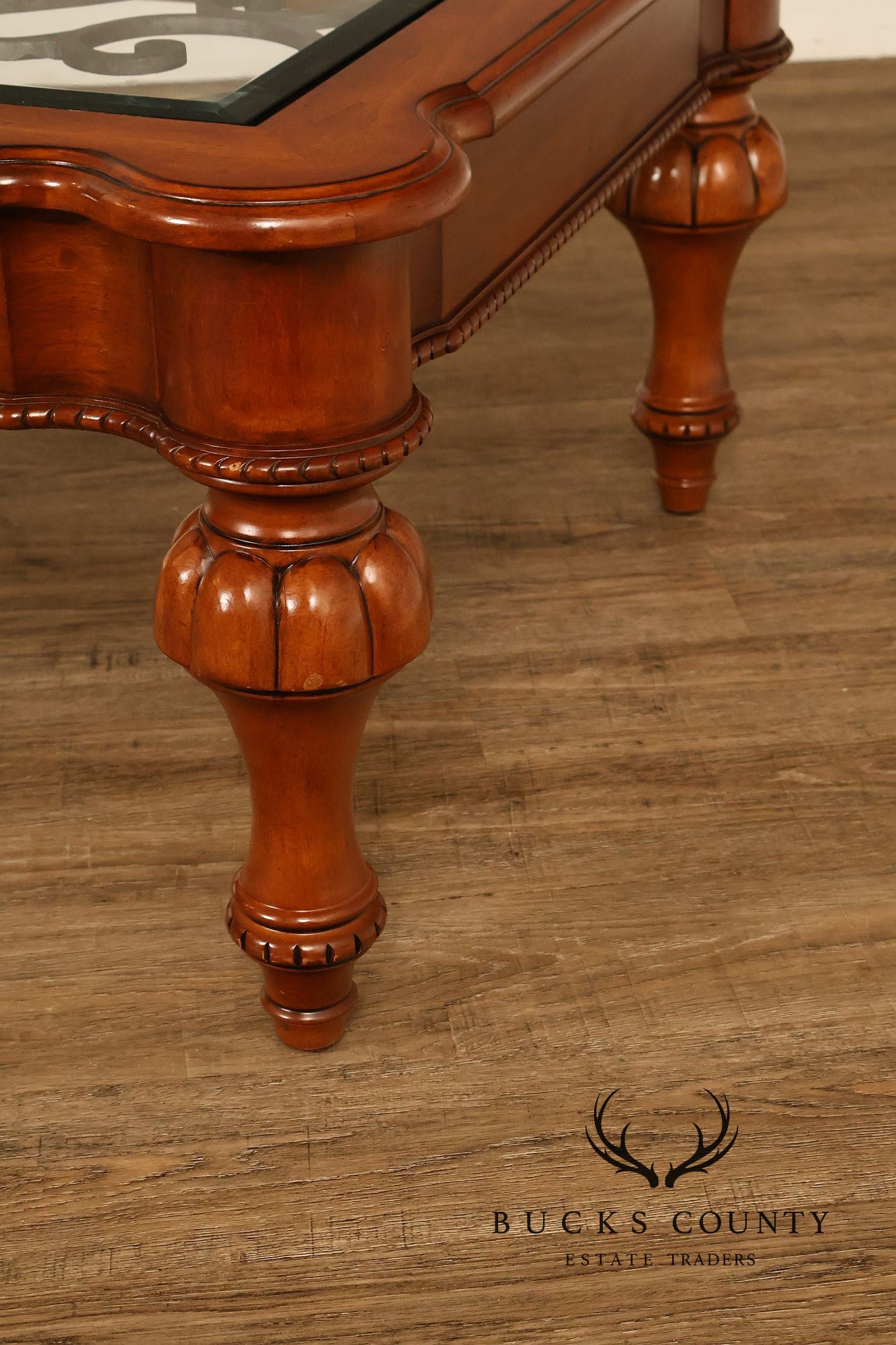 Ethan Allen Tuscany Glass Top Coffee Table With Iron Scroll Base