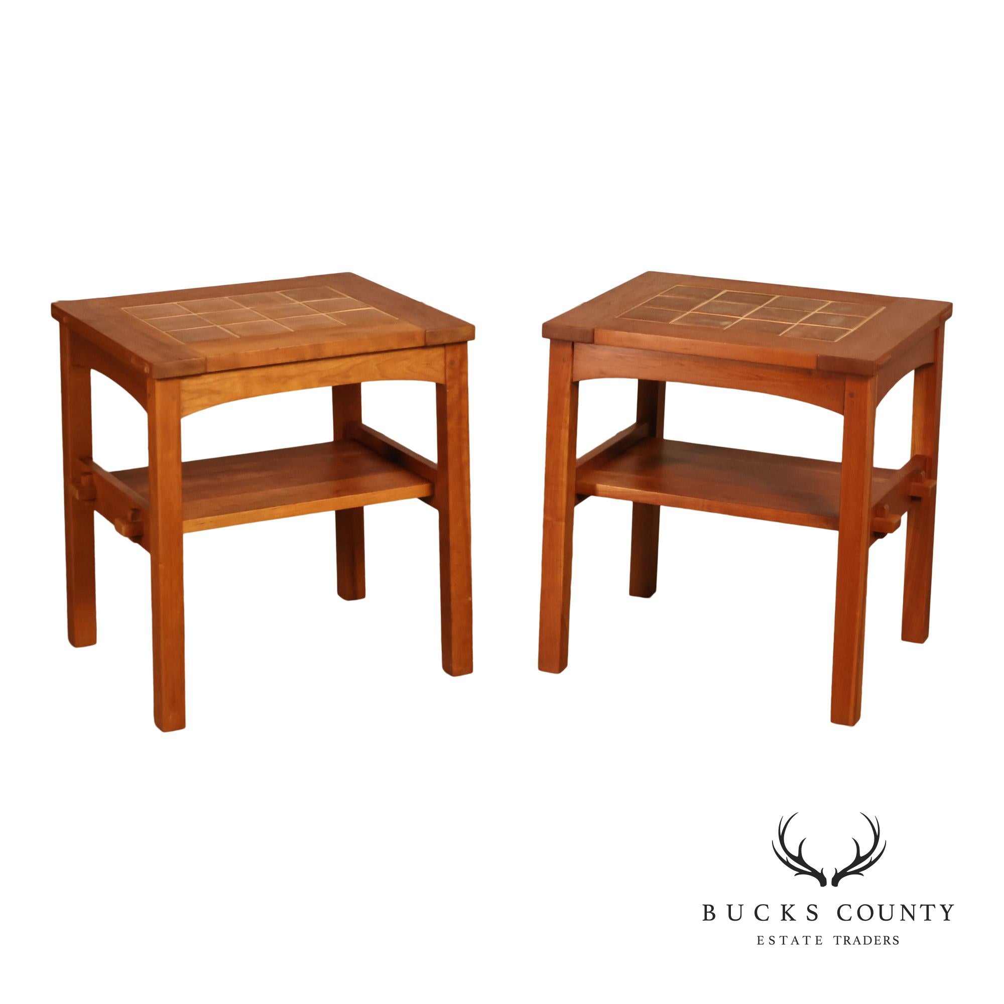 Stickley Mission Collection Pair Of Cherry Tile Top End Tables