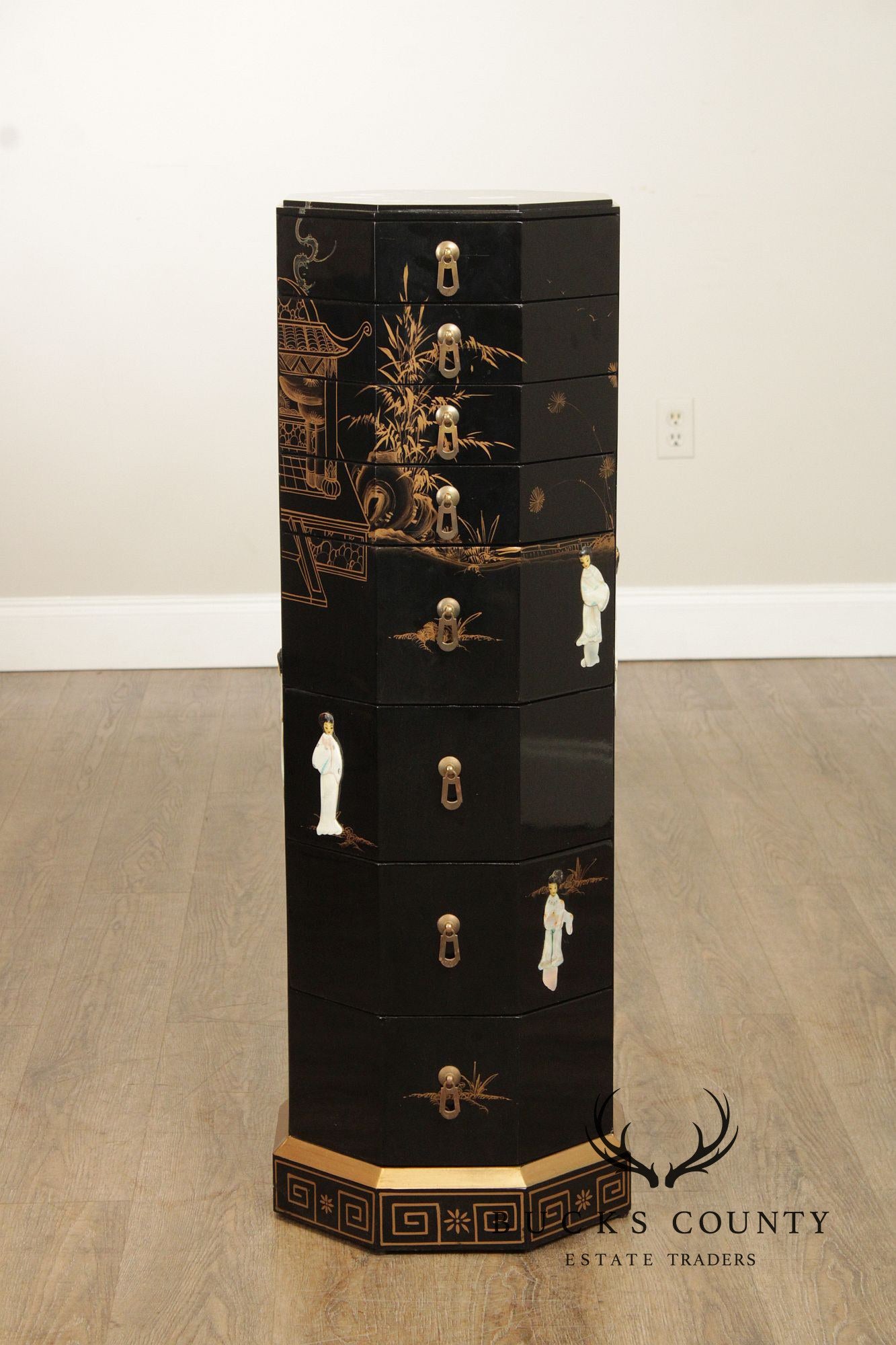 Chinoiserie Decorated Black Lacquer Jewelry Chest