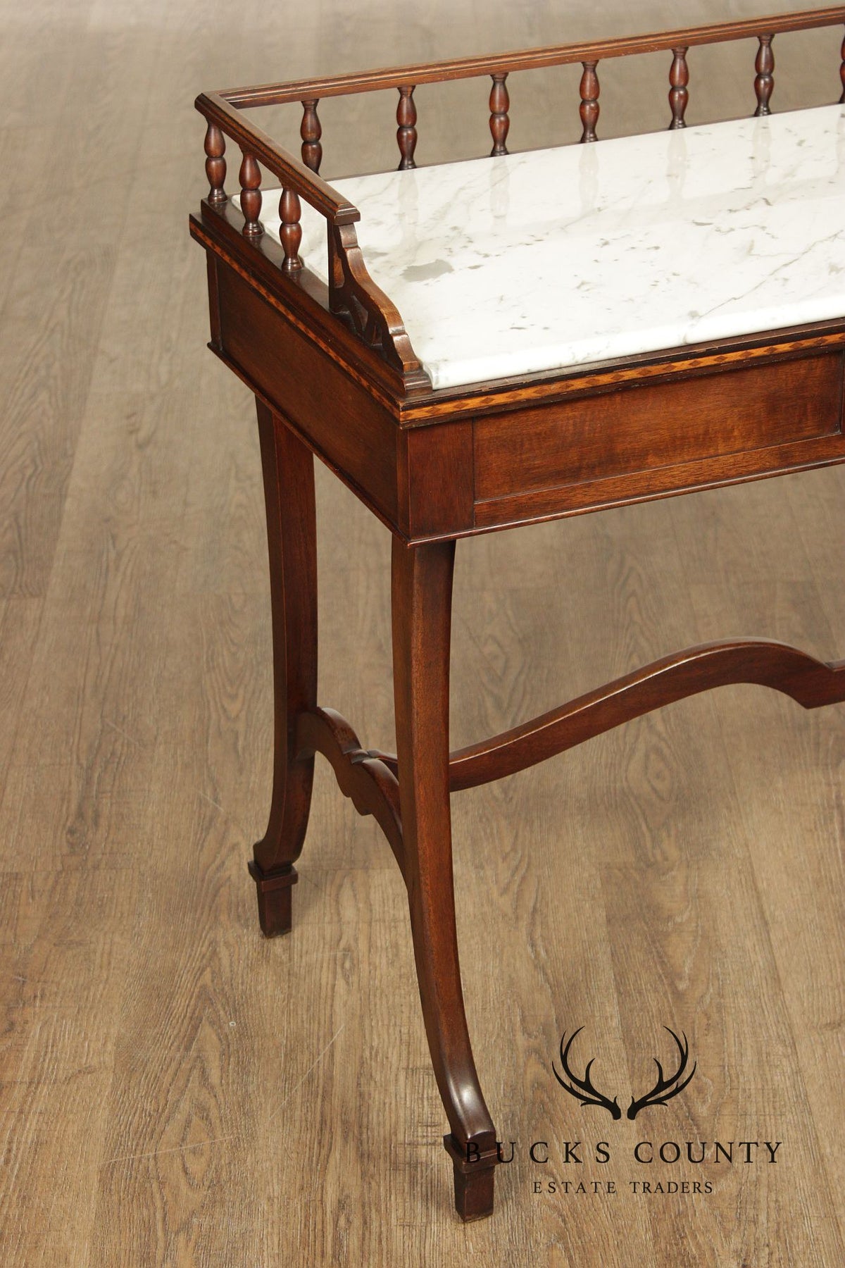 Vintage Hepplewhite Style Mahogany Marble Top Console Server Table