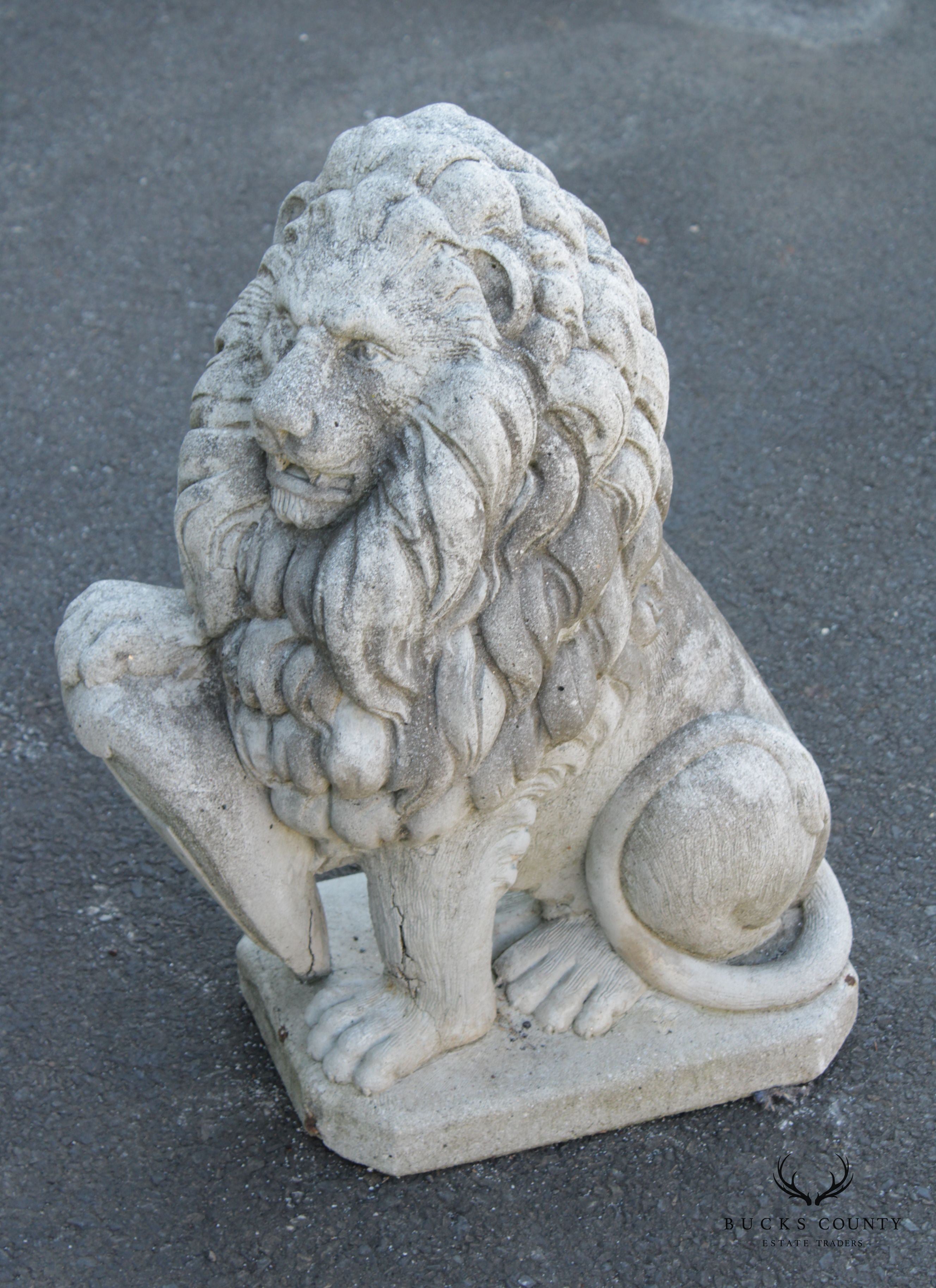 Vintage Cast Stone Lion with Shield Garden Statue