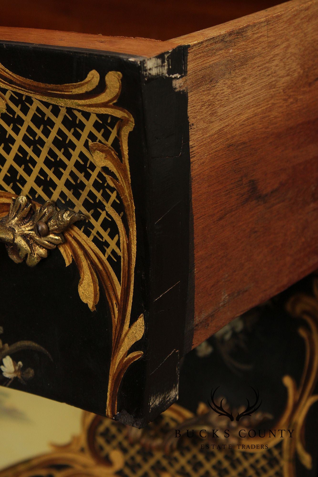 Louis XV Style Hand Painted Marble Top Bombe Commode