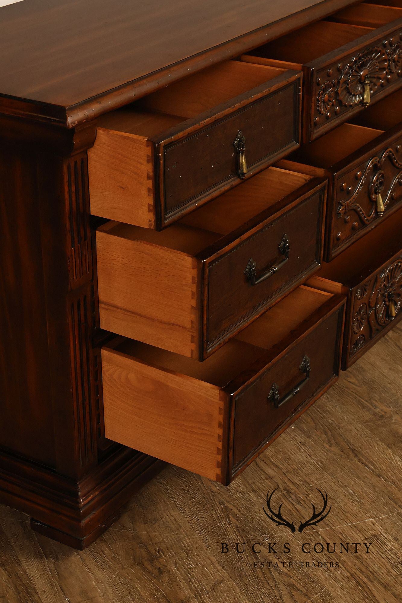John Widdicomb Spanish Revival Style Carved Triple Dresser