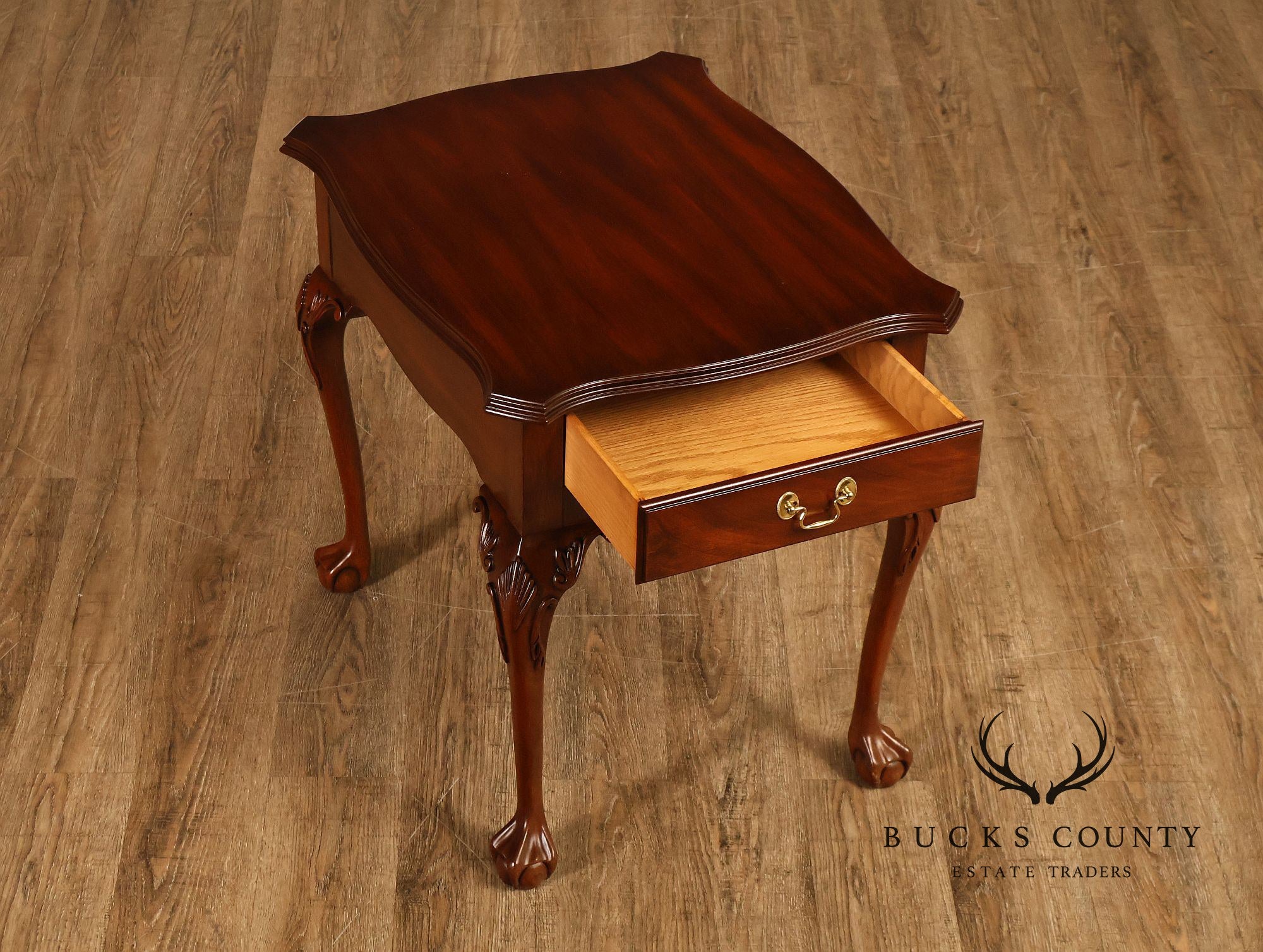 Henkel Harris Chippendale Style Mahogany One Drawer Lamp End Table