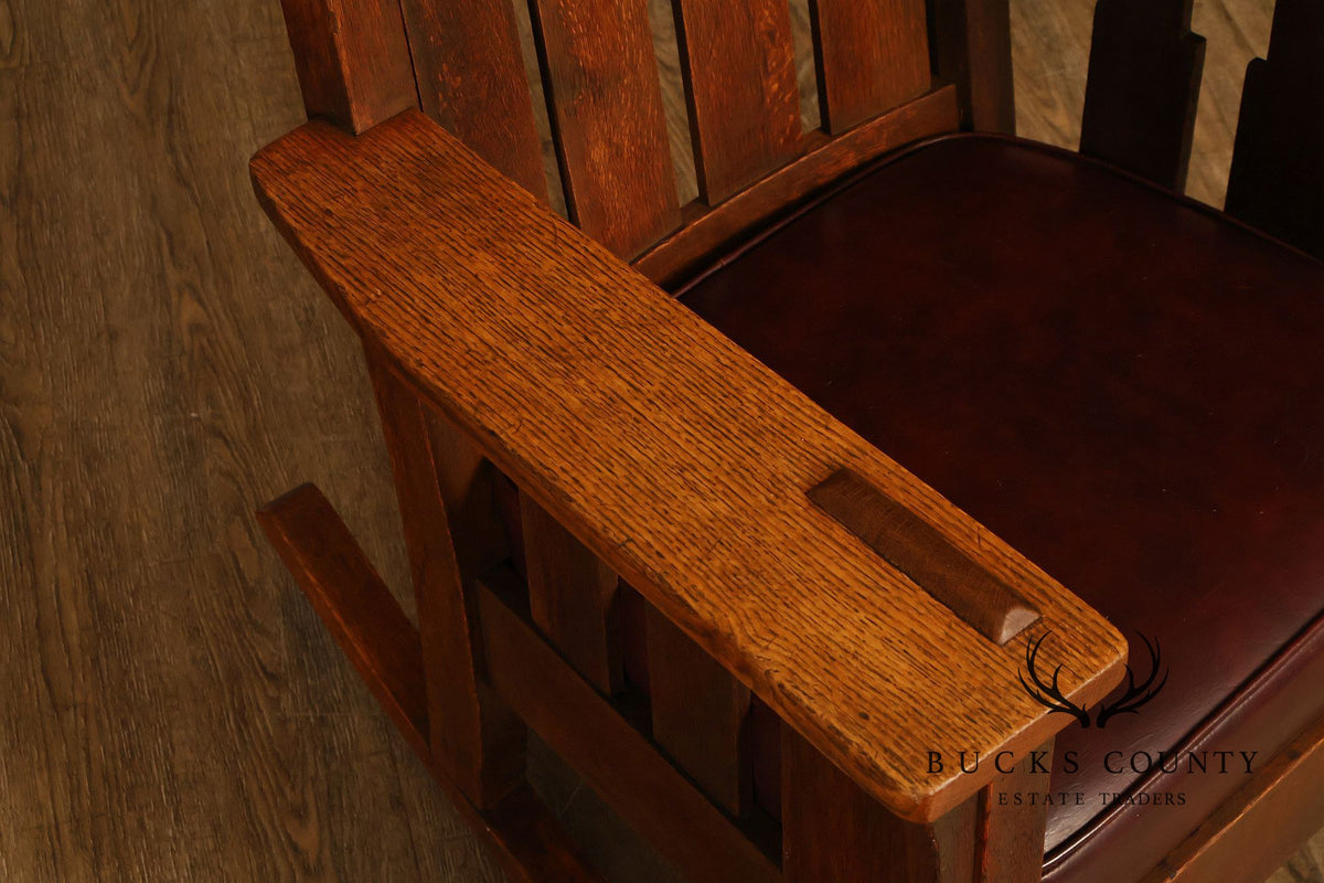 Antique Charles Stickley Mission Oak High Back Rocking Chair