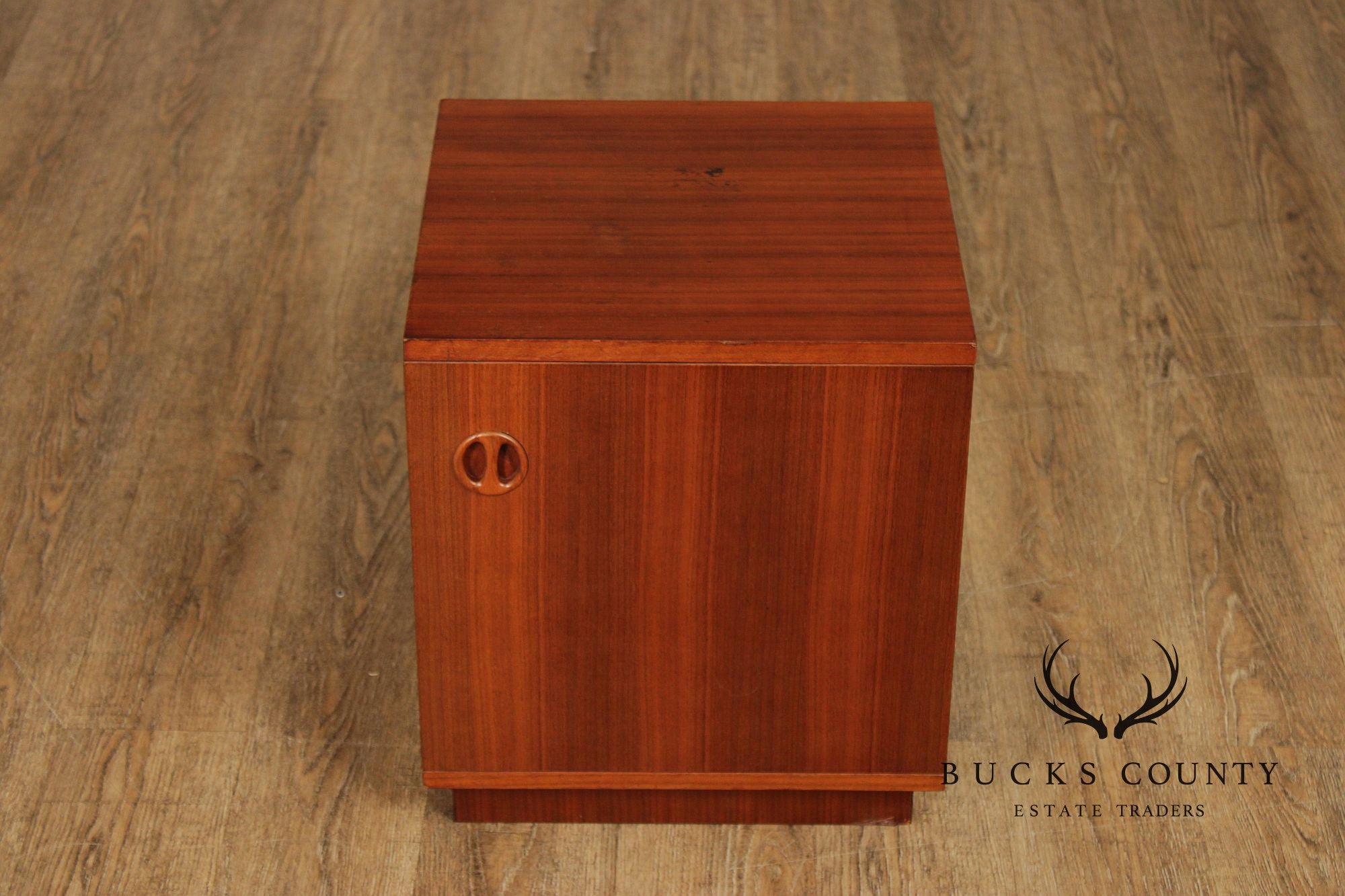 Pair Of Danish Modern Style Teak Single Door Nightstands