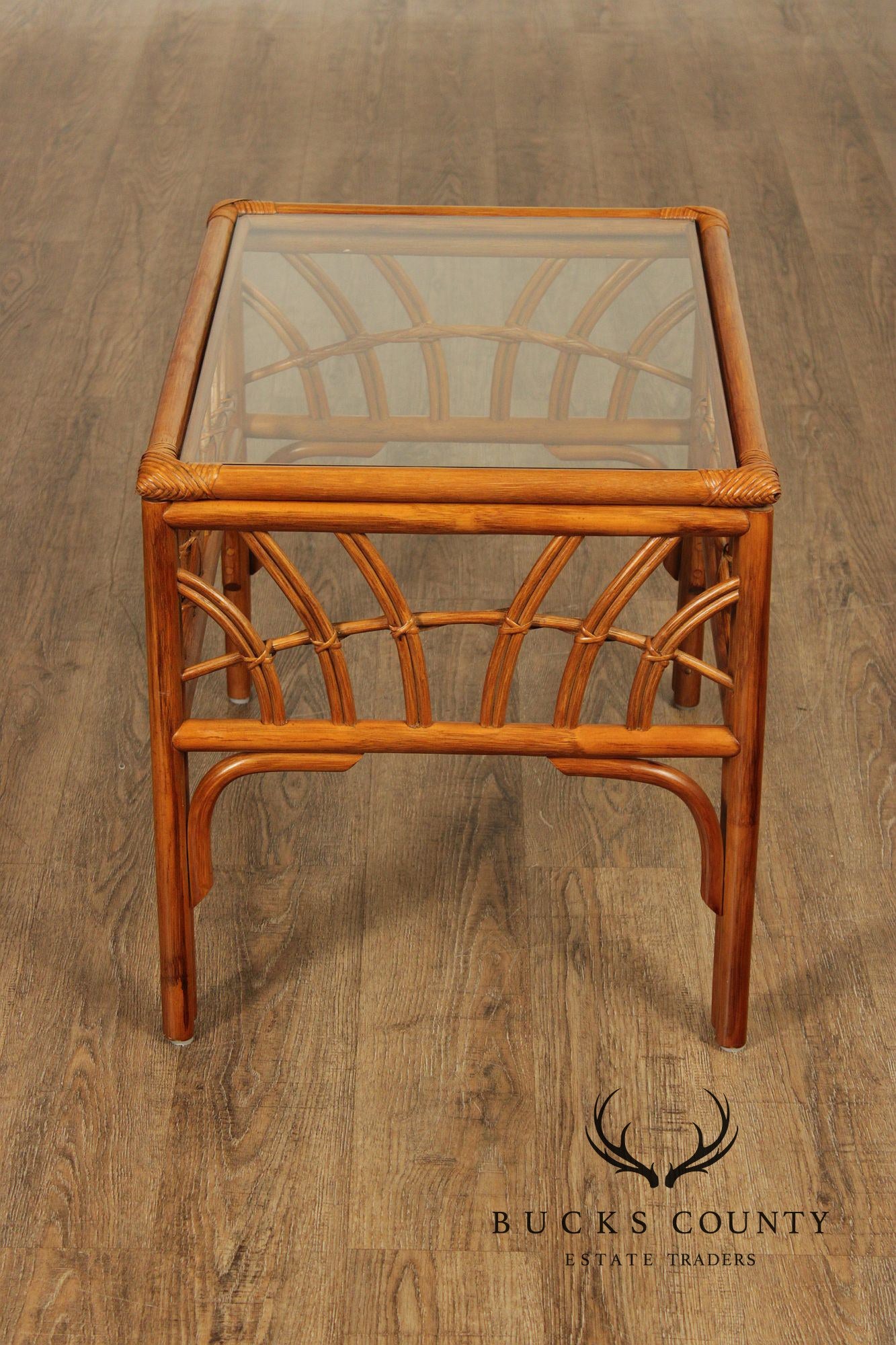 South Sea Rattan 'New Kauai' Glass Top Side Table