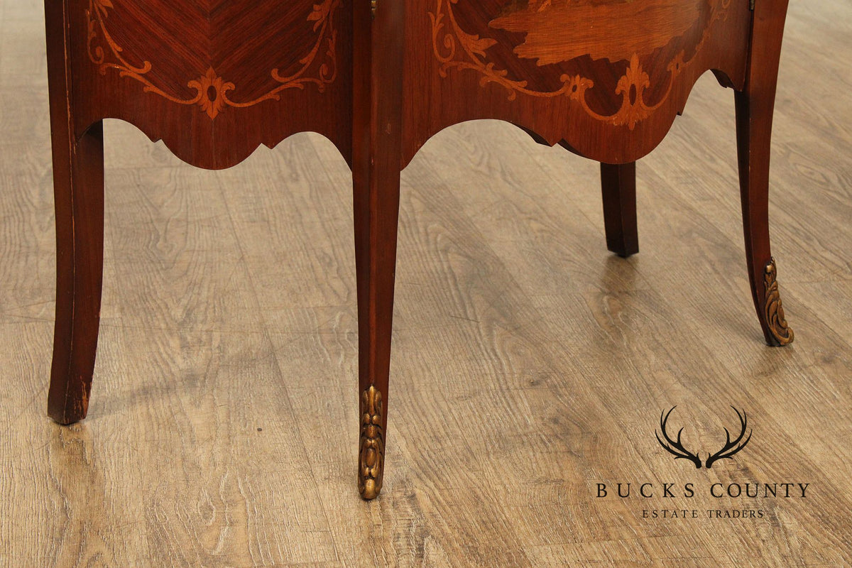 French Louis XV Style Ormolu Mounted Marquetry Bombe Chest