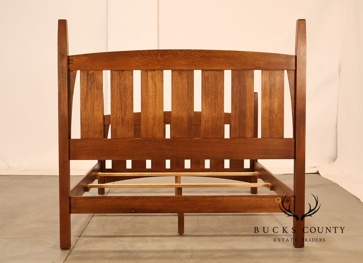 Stickley Mission Collection Oak Harvey Ellis Inlaid Queen Size Bed Frame