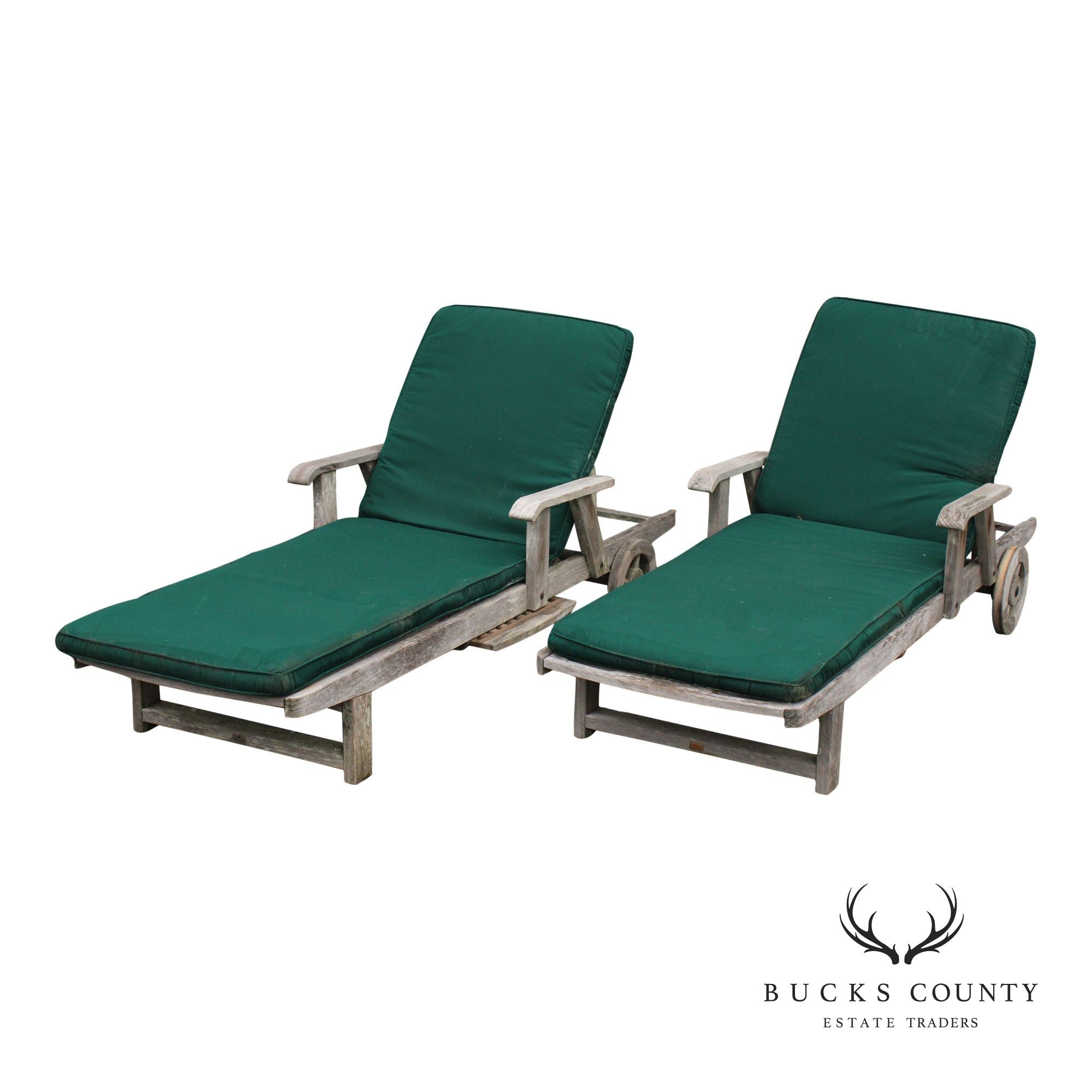 Gloster Pair of Teak Outdoor Patio Chaise Lounge Chairs