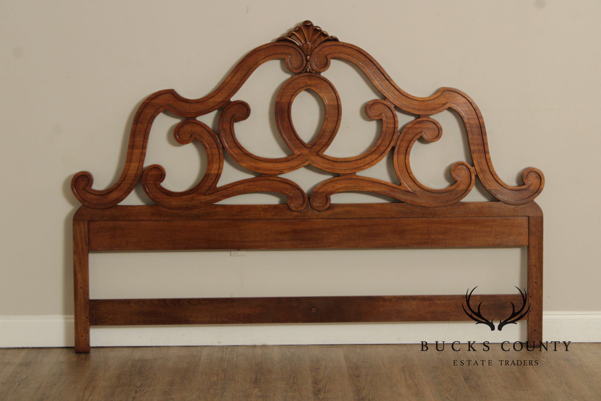 French Provincial Style Vintage Carved Walnut King Headboard