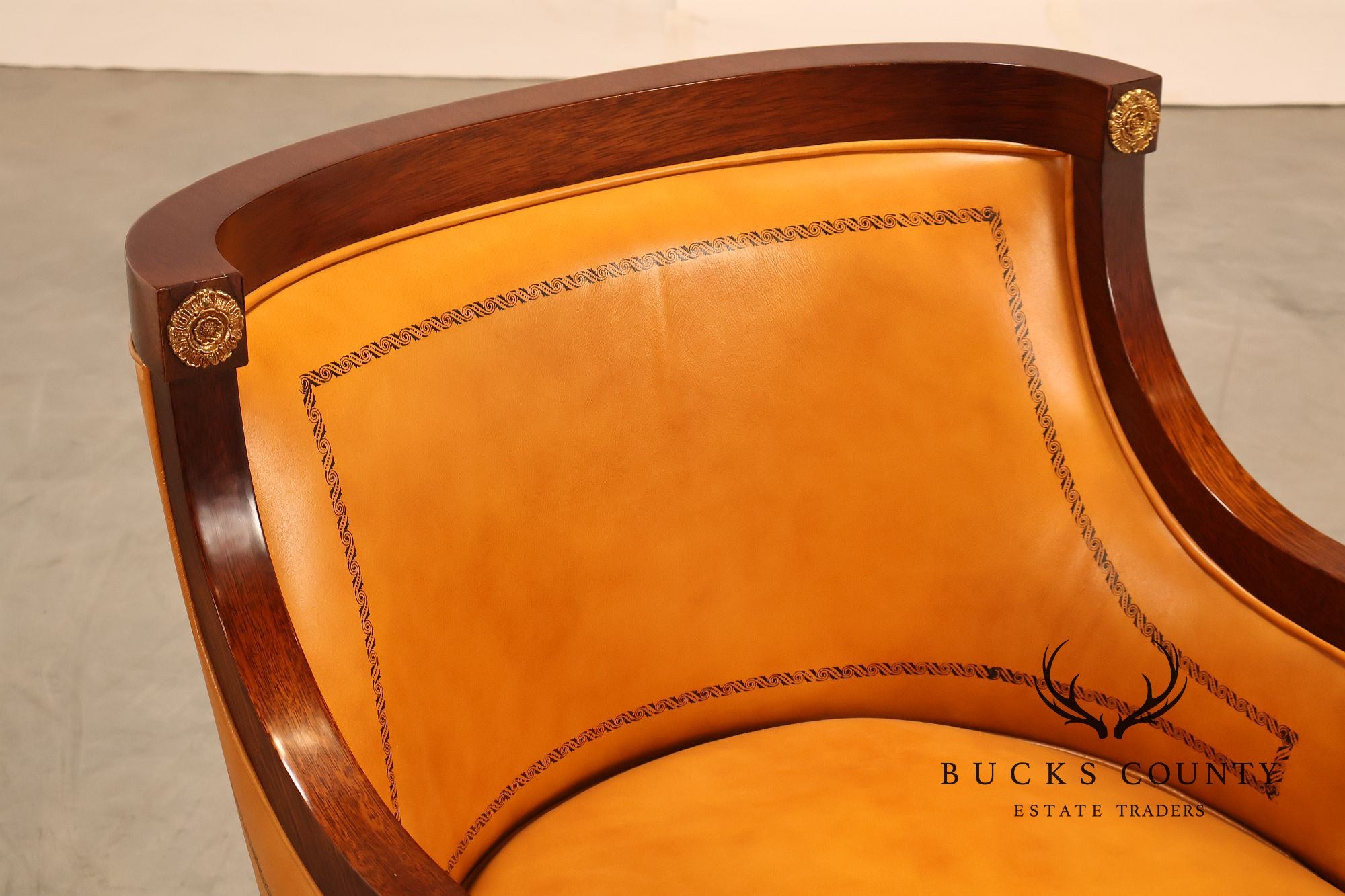 Neoclassical Empire Style Pair Of Mahogany And Leather Armchairs