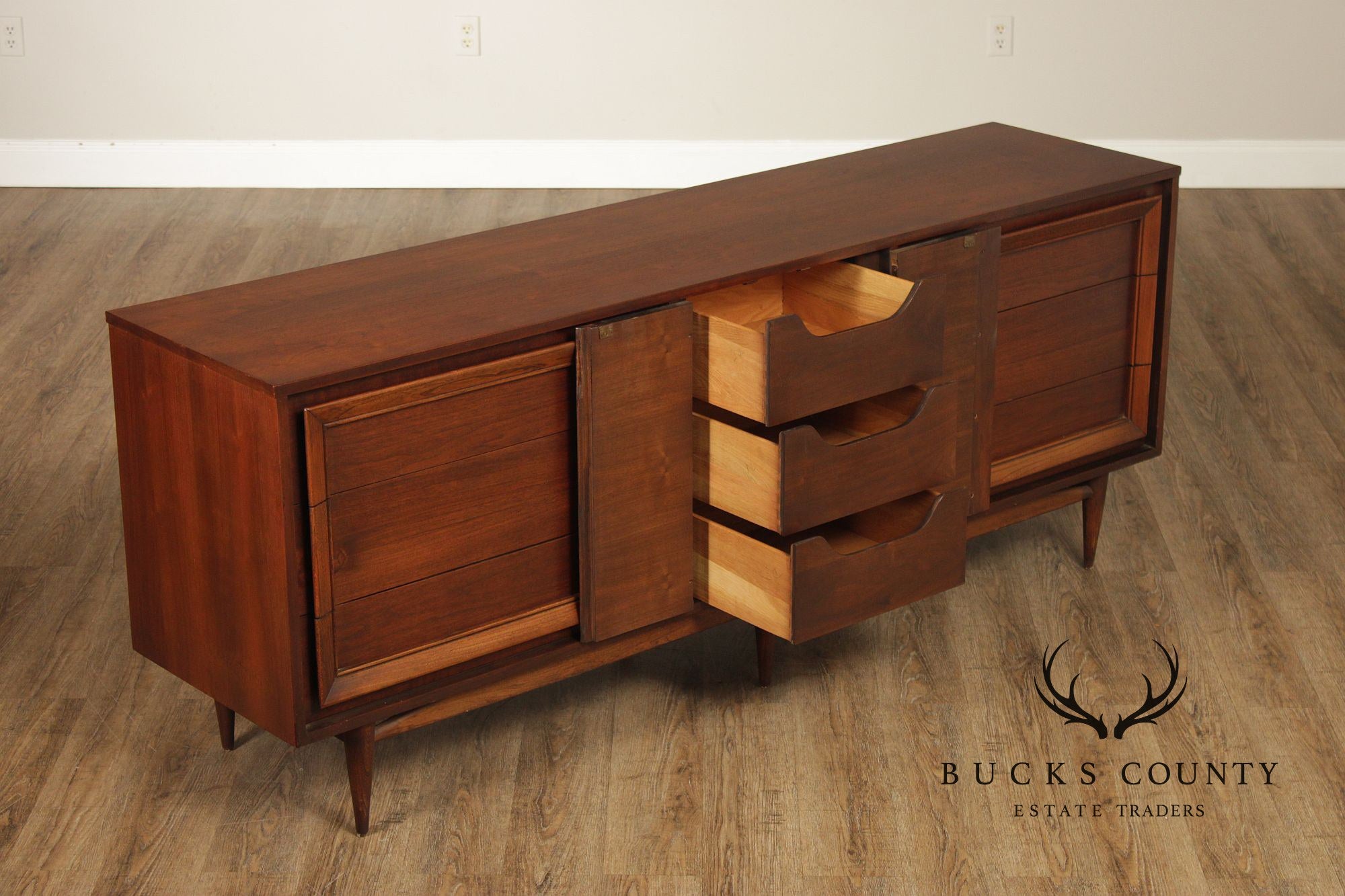 Basic Witz Mid Century Modern Walnut Triple Chest