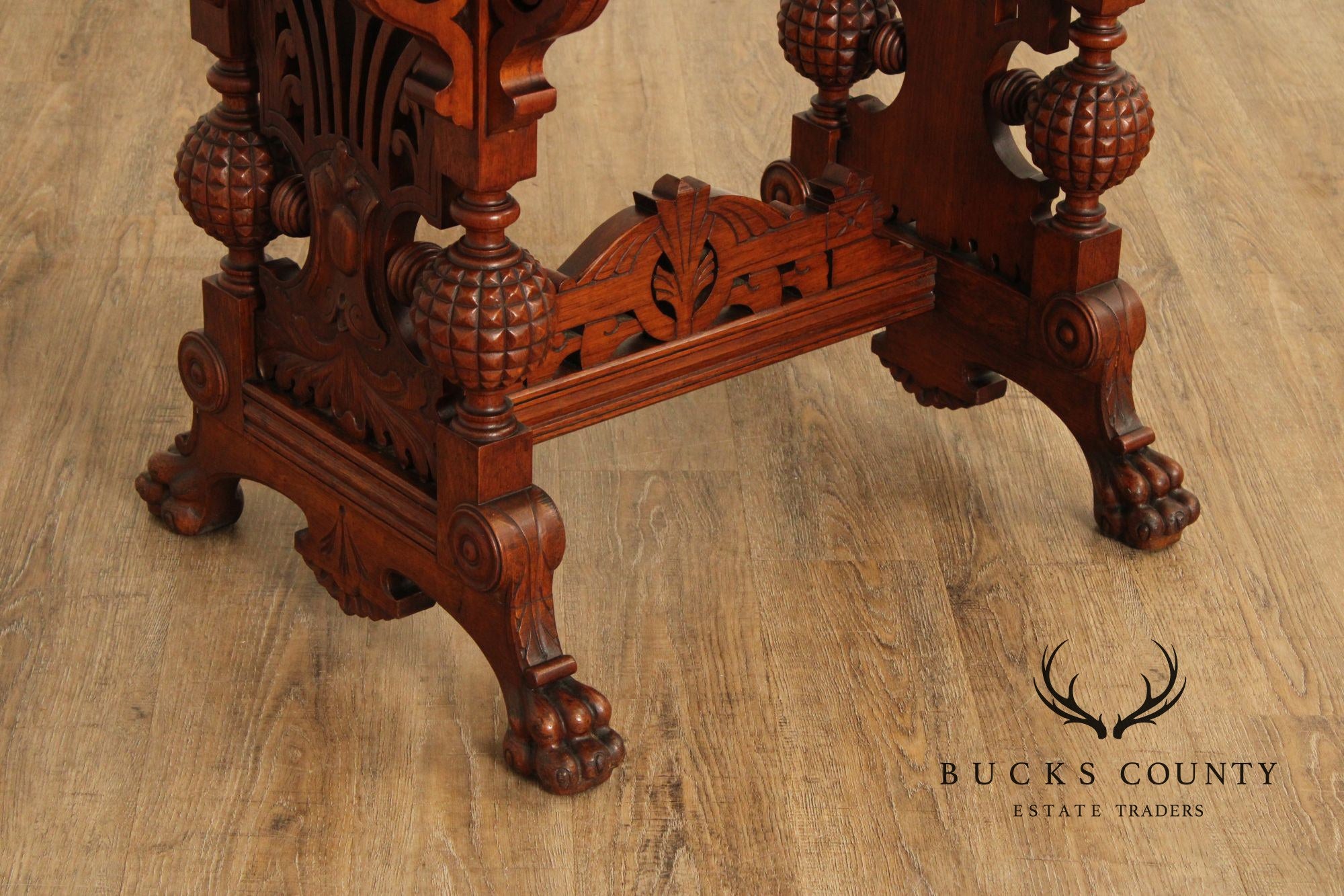 Antique Victorian Renaissance Revival Carved Oak Parlor Table