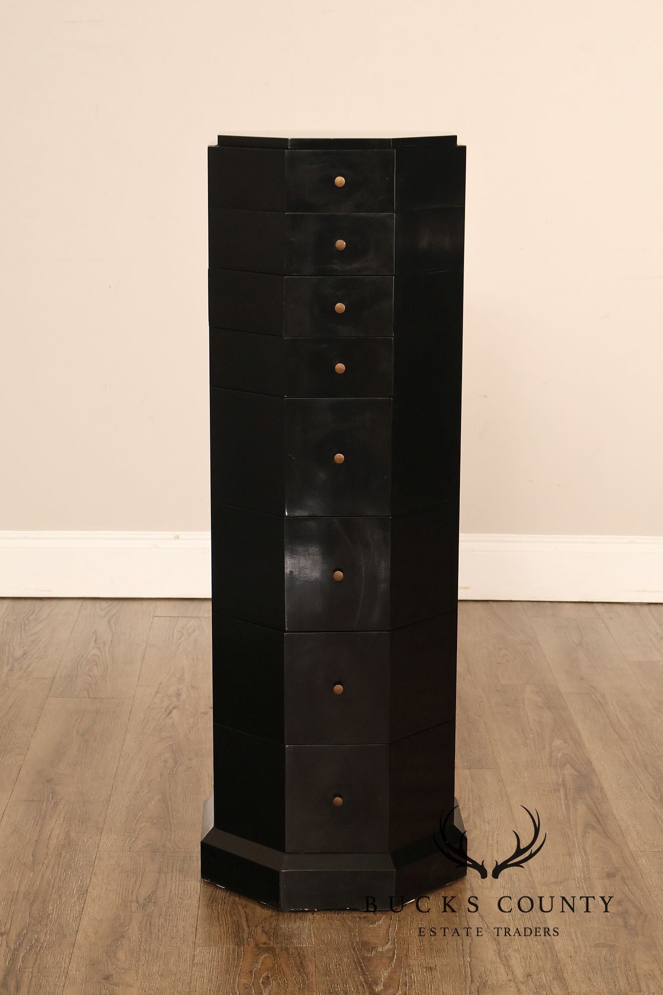 Maitland Smith Black Lacquered Octagonal Jewelry or Lingerie Chest Chest
