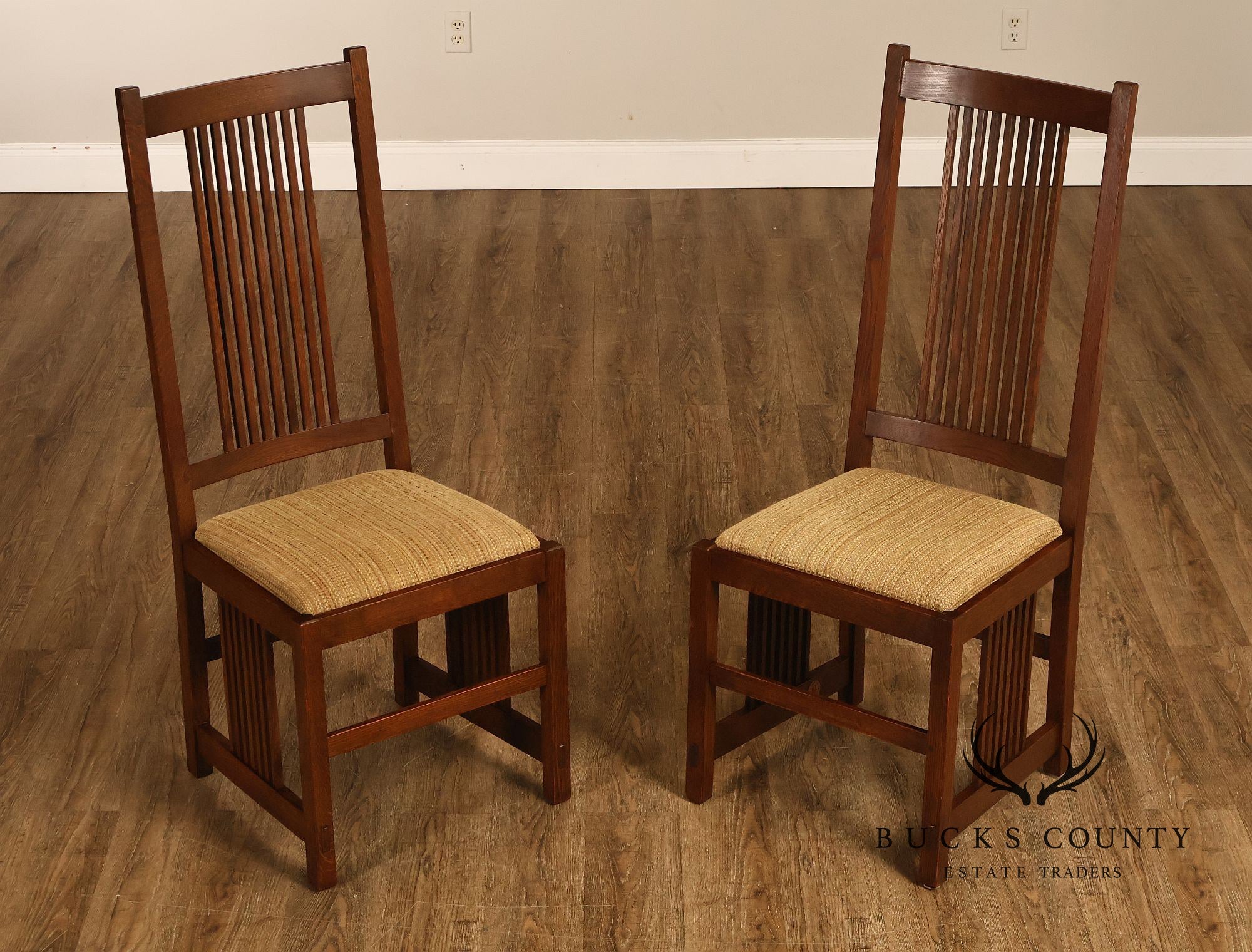 Stickley Mission Collection Pair of Oak Spindle Side Dining Chairs