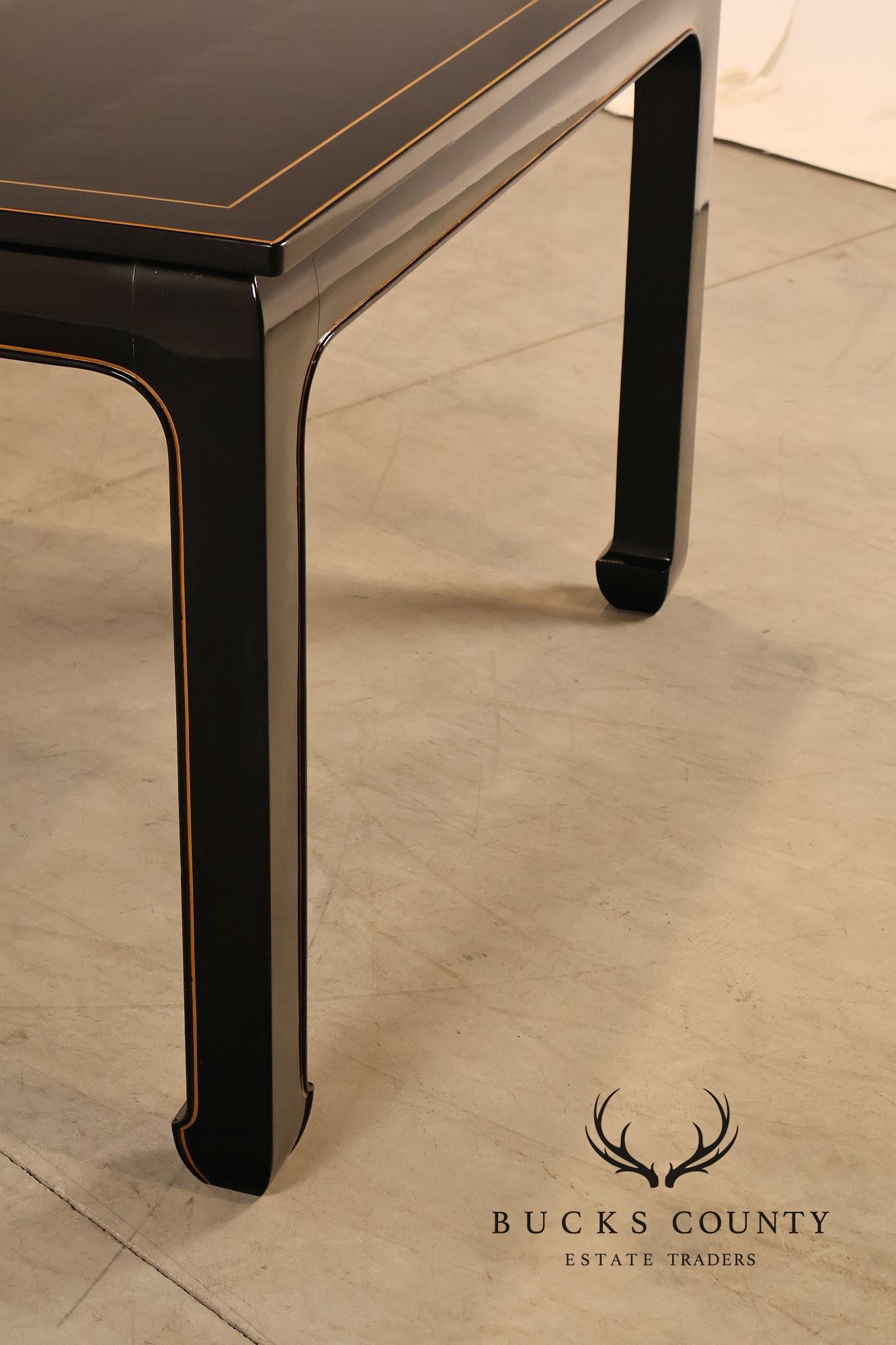 Custom Black Lacquered 12 Foot Extendable Dining Table With Gold Line Inlay