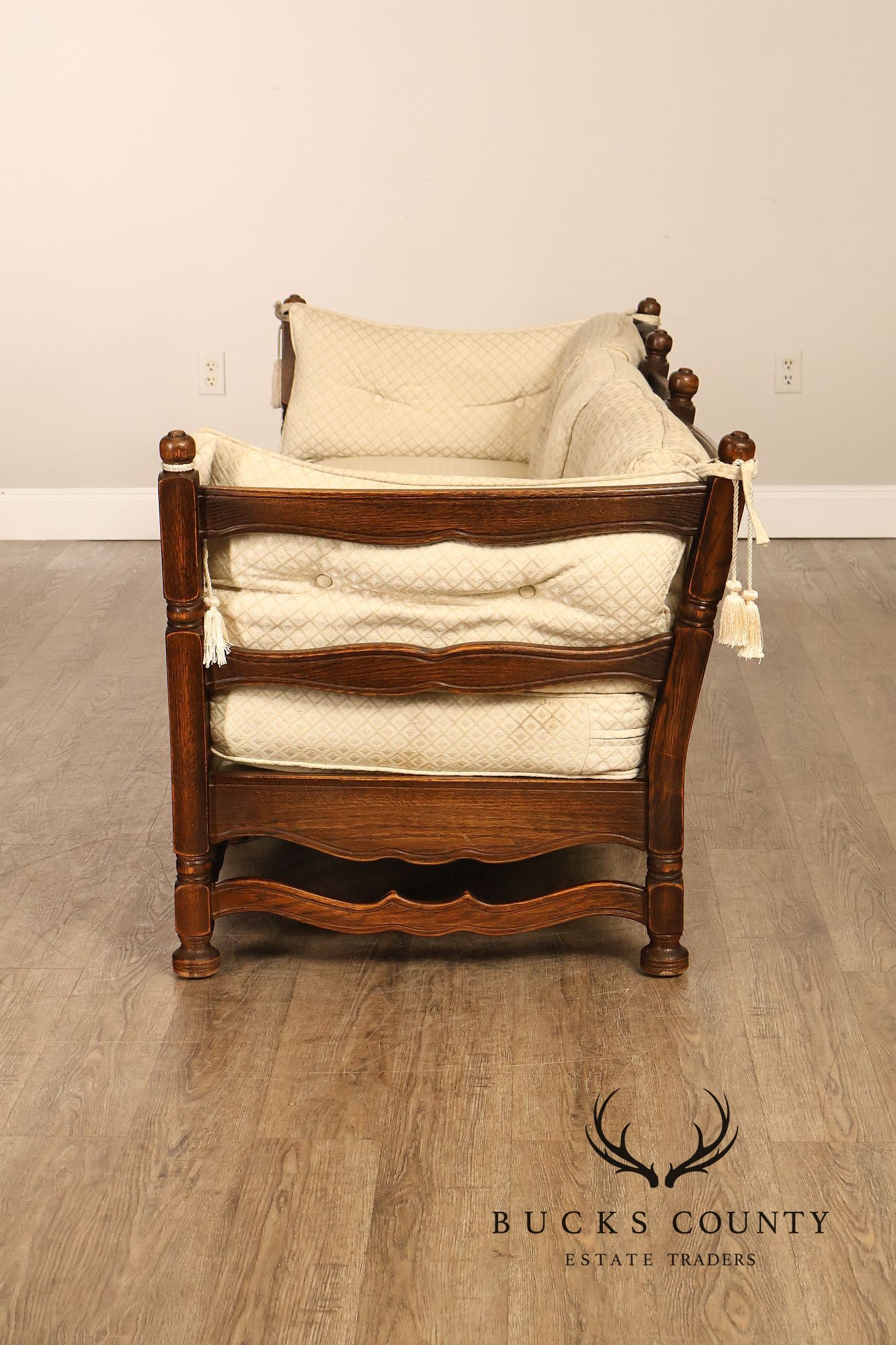 French Country Style Carved Oak Frame Three Seat Sofa
