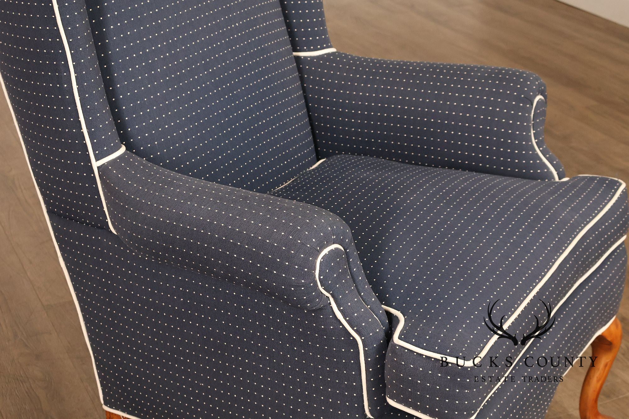 Vintage Queen Anne Style Upholstered Wing Chair