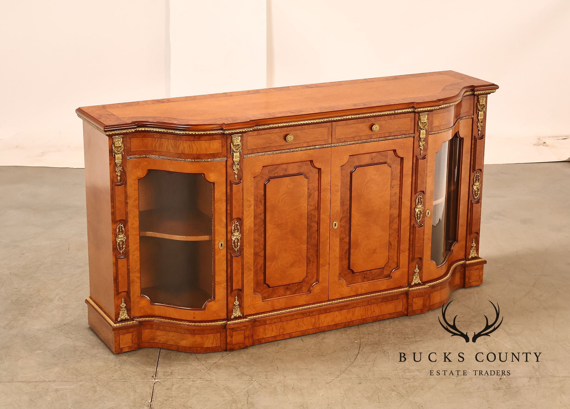 Italian Neoclassical Style Burl Wood Sideboard Credenza