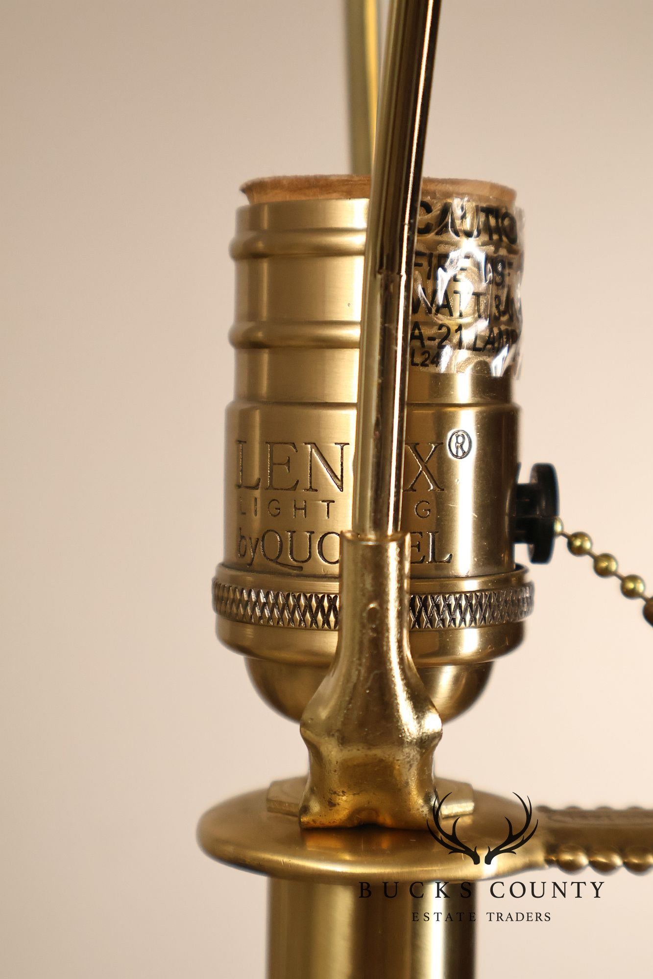 Lenox For Quoizel Pair of Brass and Porcelain Tall Table Lamps