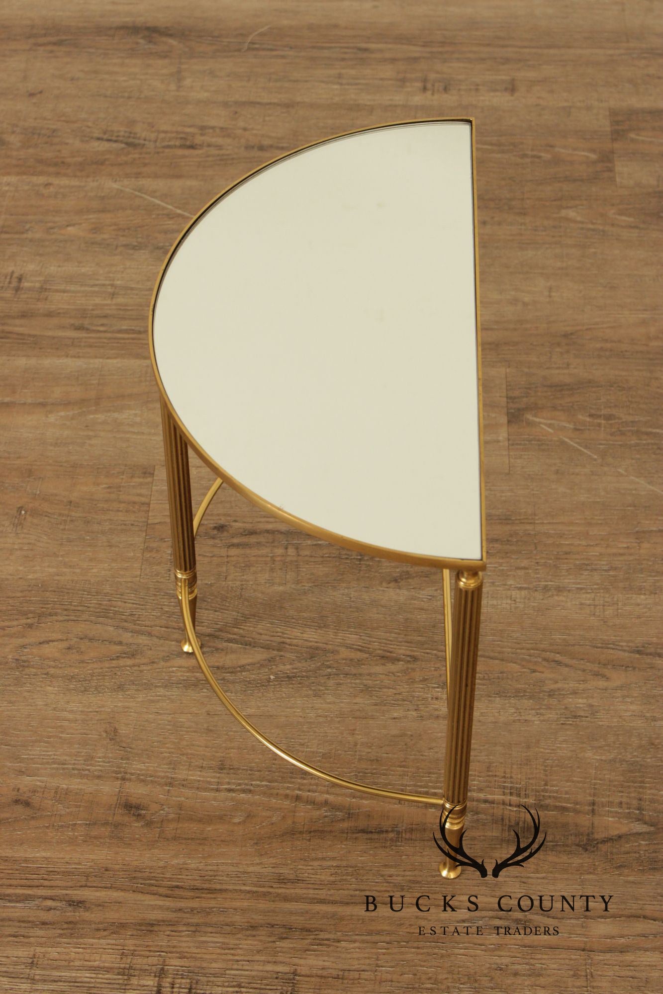 Directoire Style Vintage Pair of Brass Demilune Side Tables