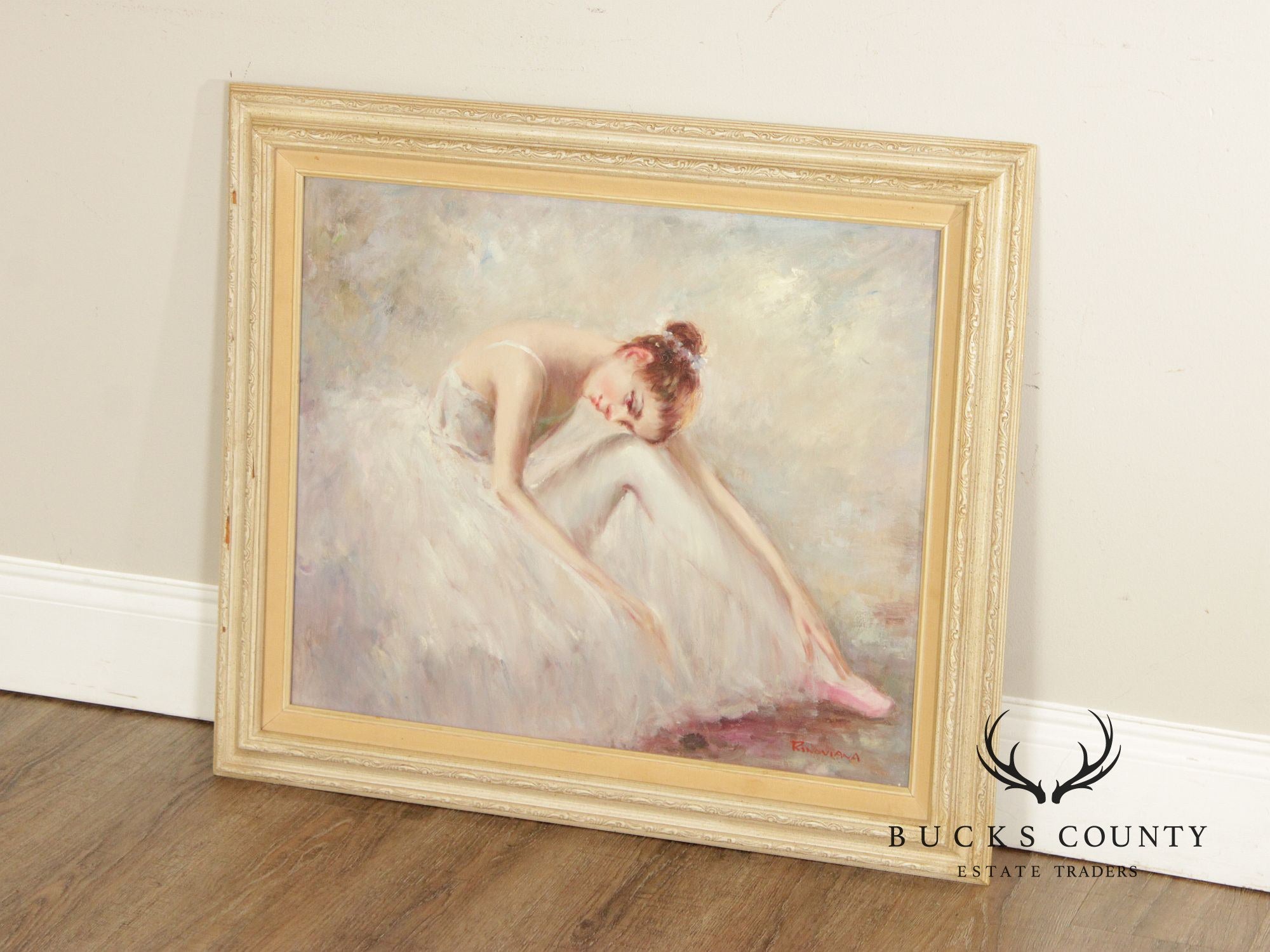 Rino Viana Framed Oil Painting Seated Ballerina Figure Study