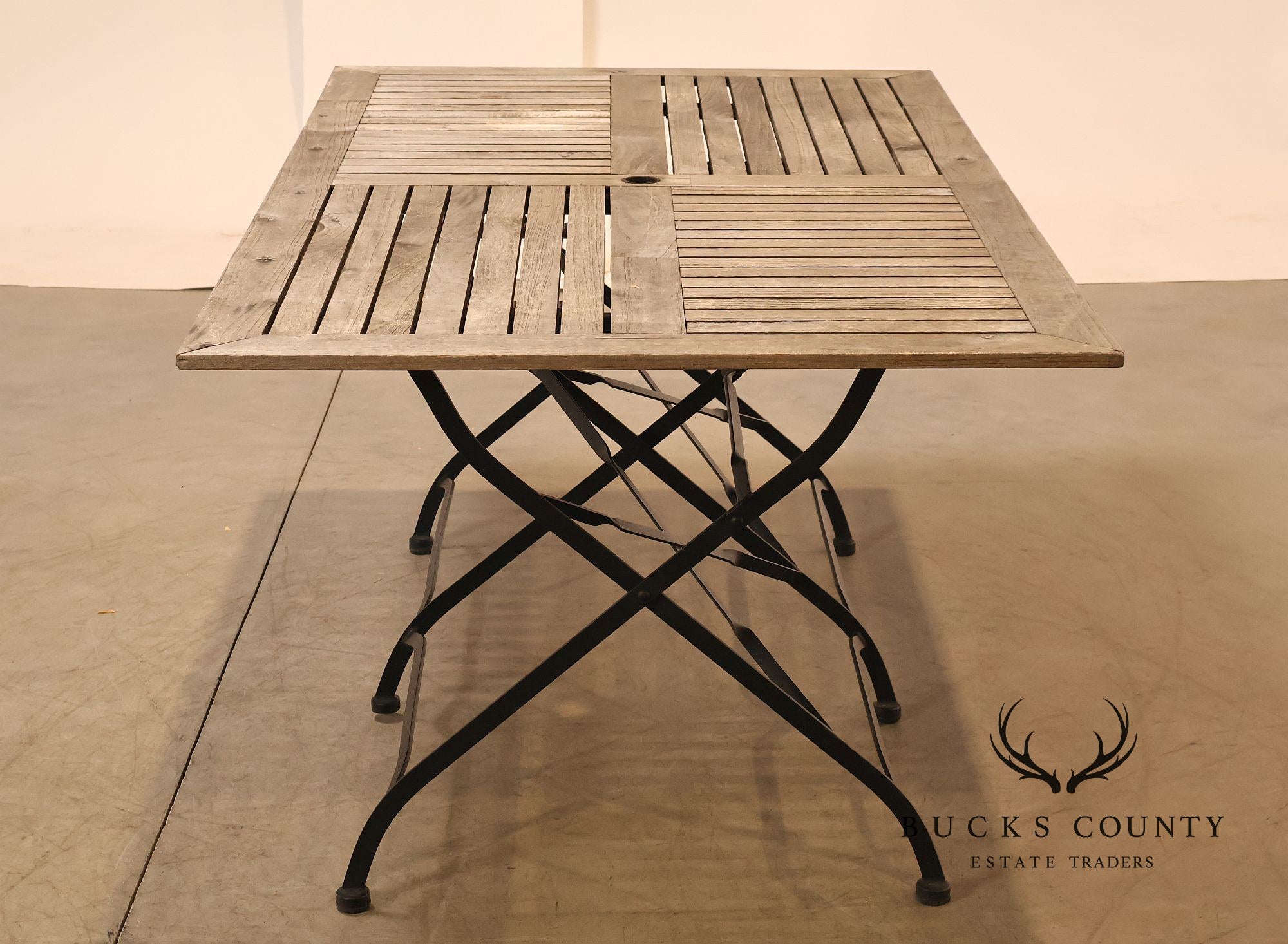 Ballard Designs Giardino 7 Piece Outdoor Dining Set with Teak Table and Iron Chairs