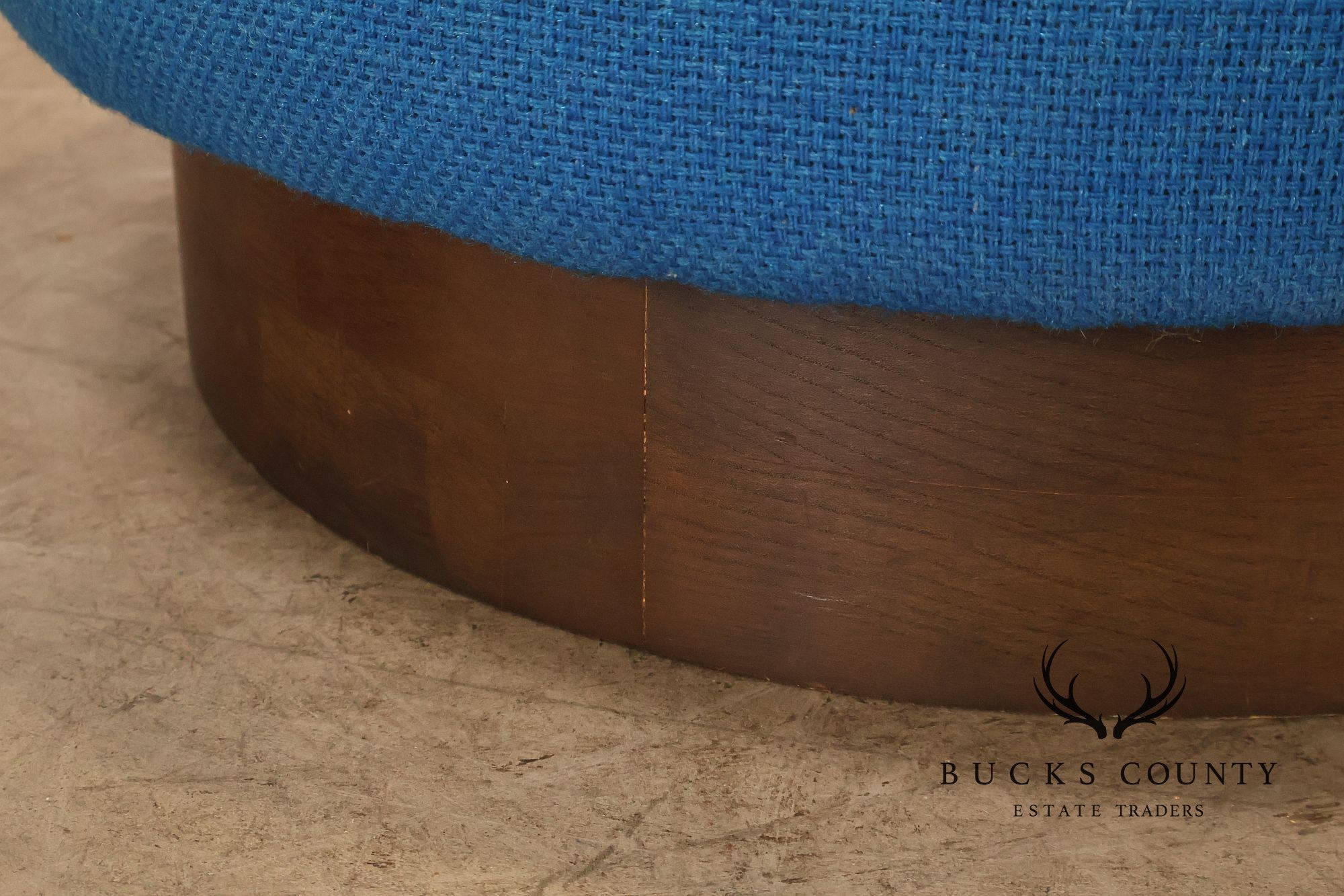 Vintage Schnadig Mid Century Modern Round Blue Upholstered Ottoman
