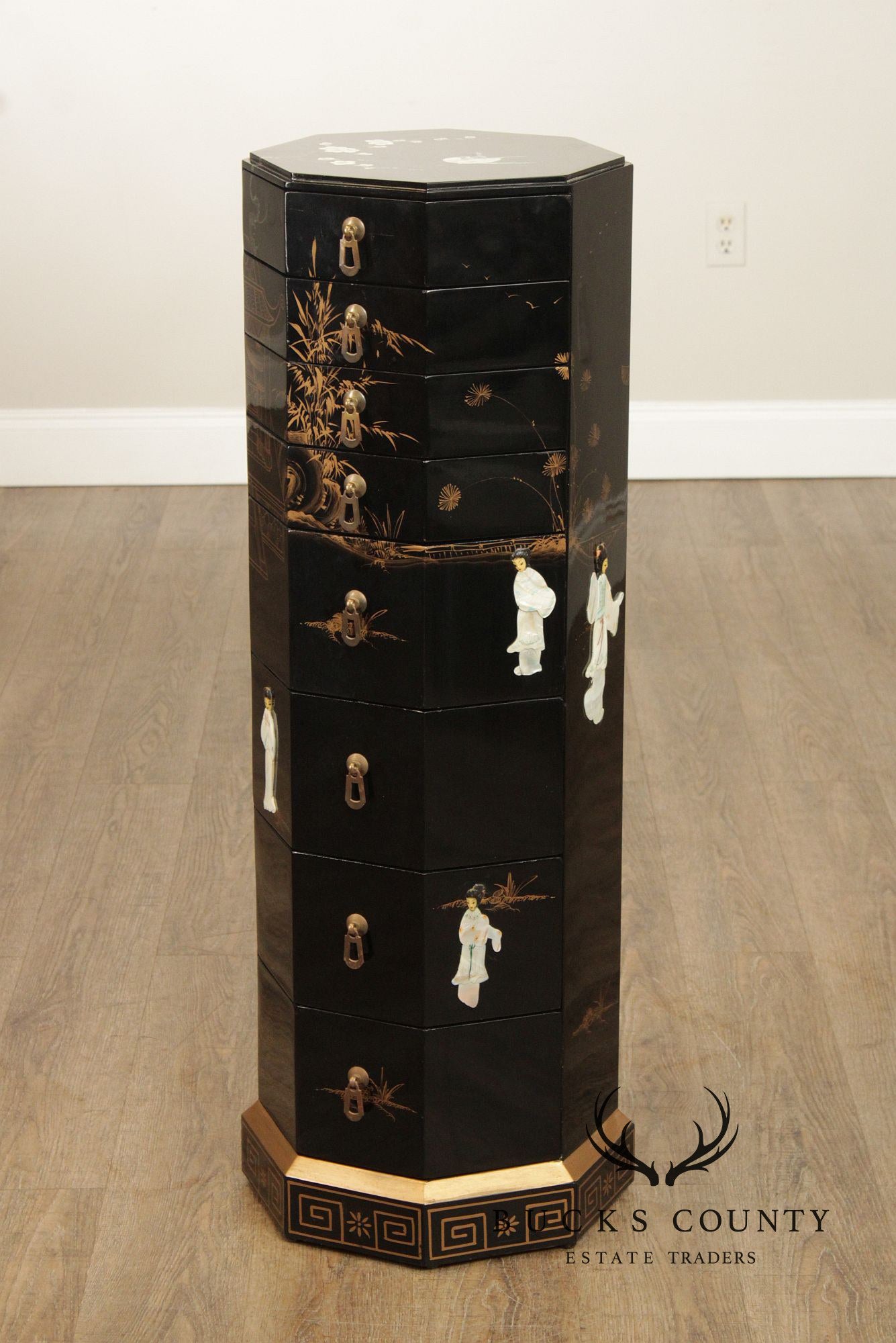 Chinoiserie Decorated Black Lacquer Jewelry Chest