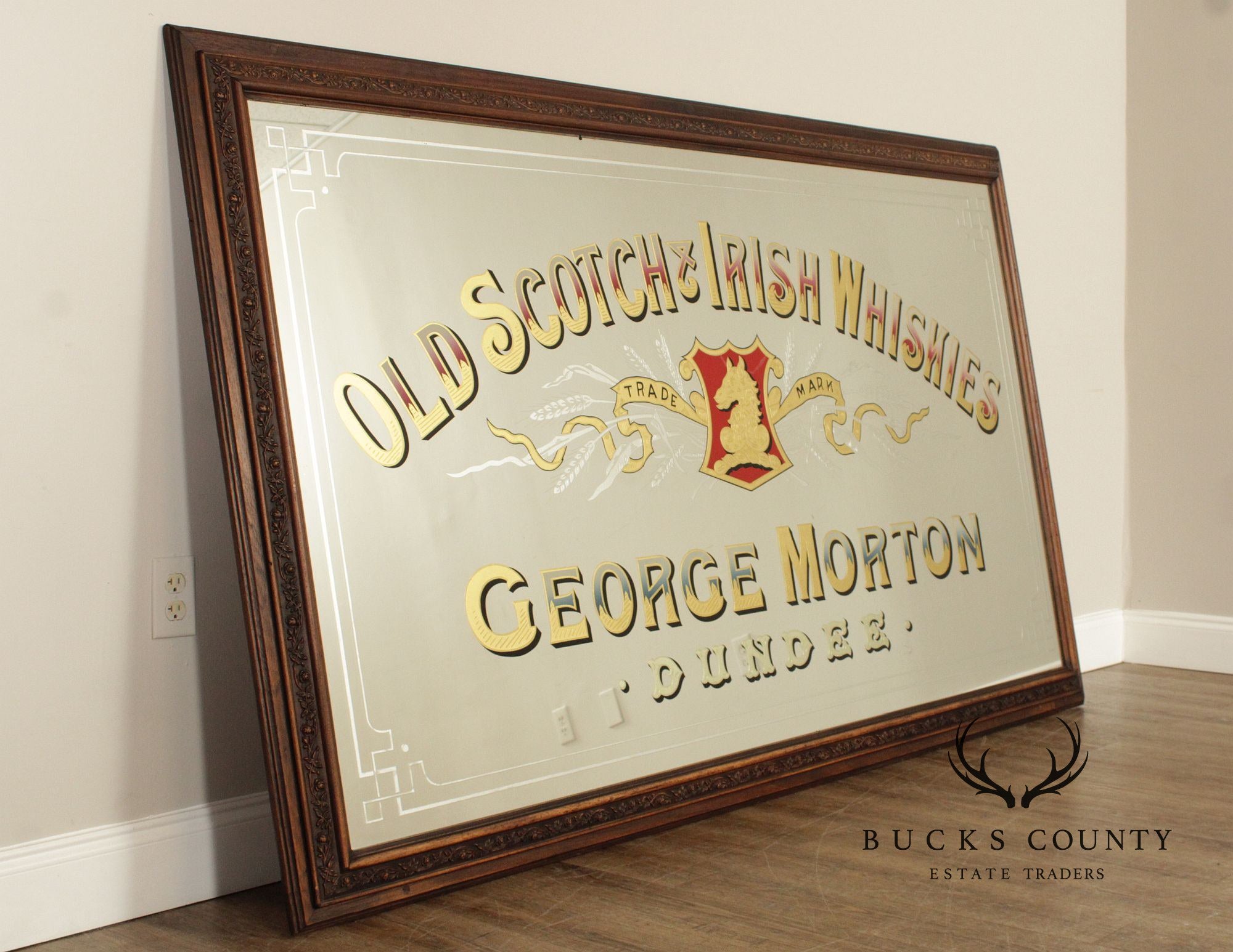 George Morton Whisky Etched and Reverse Painted Pub Mirror