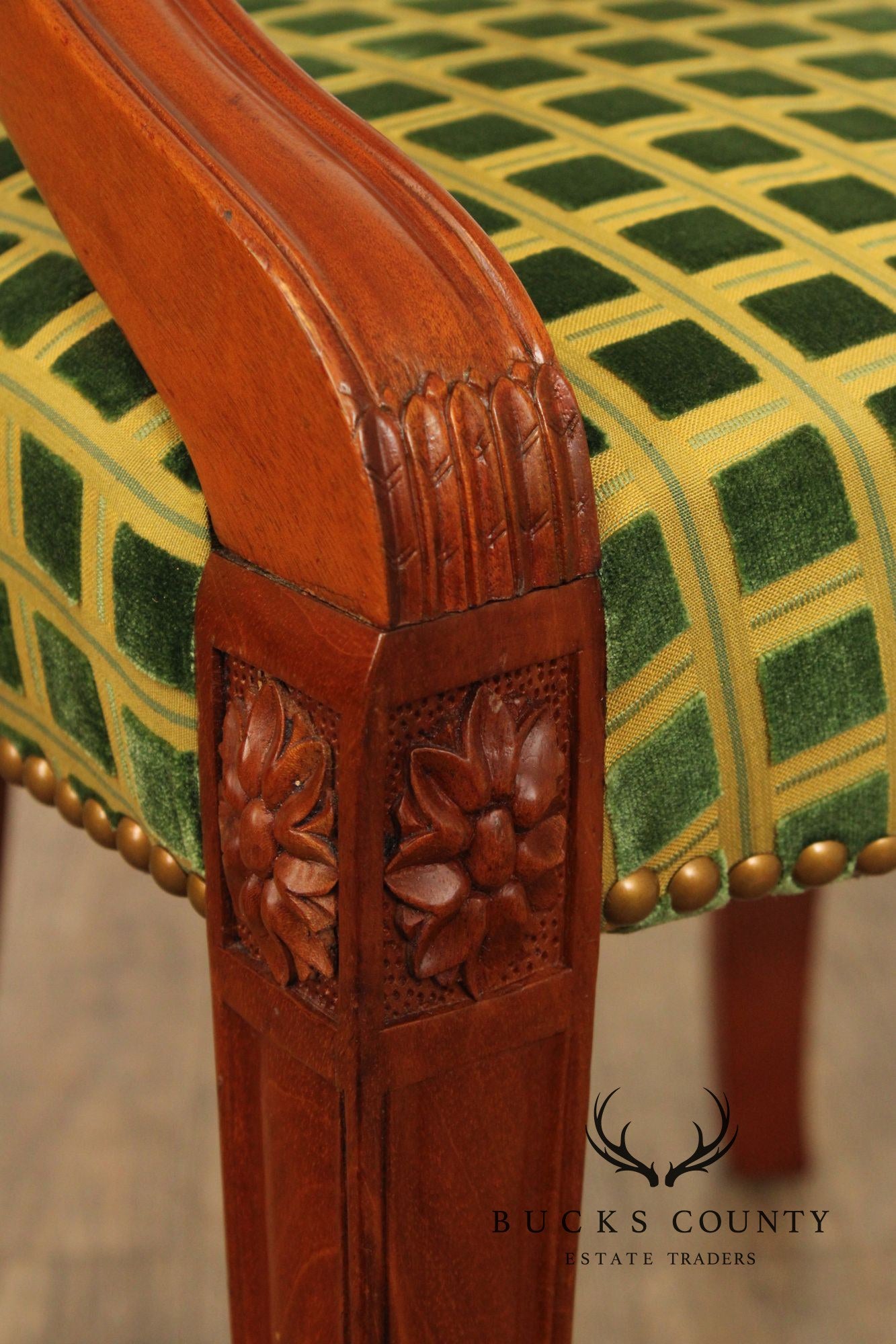 Hepplewhite Style Set of Four Carved Mahogany Shield Back Dining Chairs