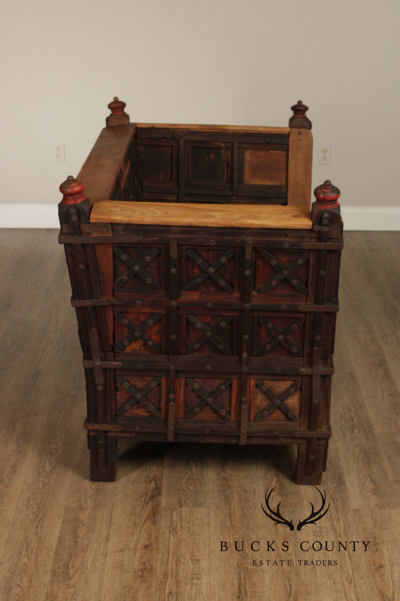 Antique Indian Teak Dowry Chest Settee