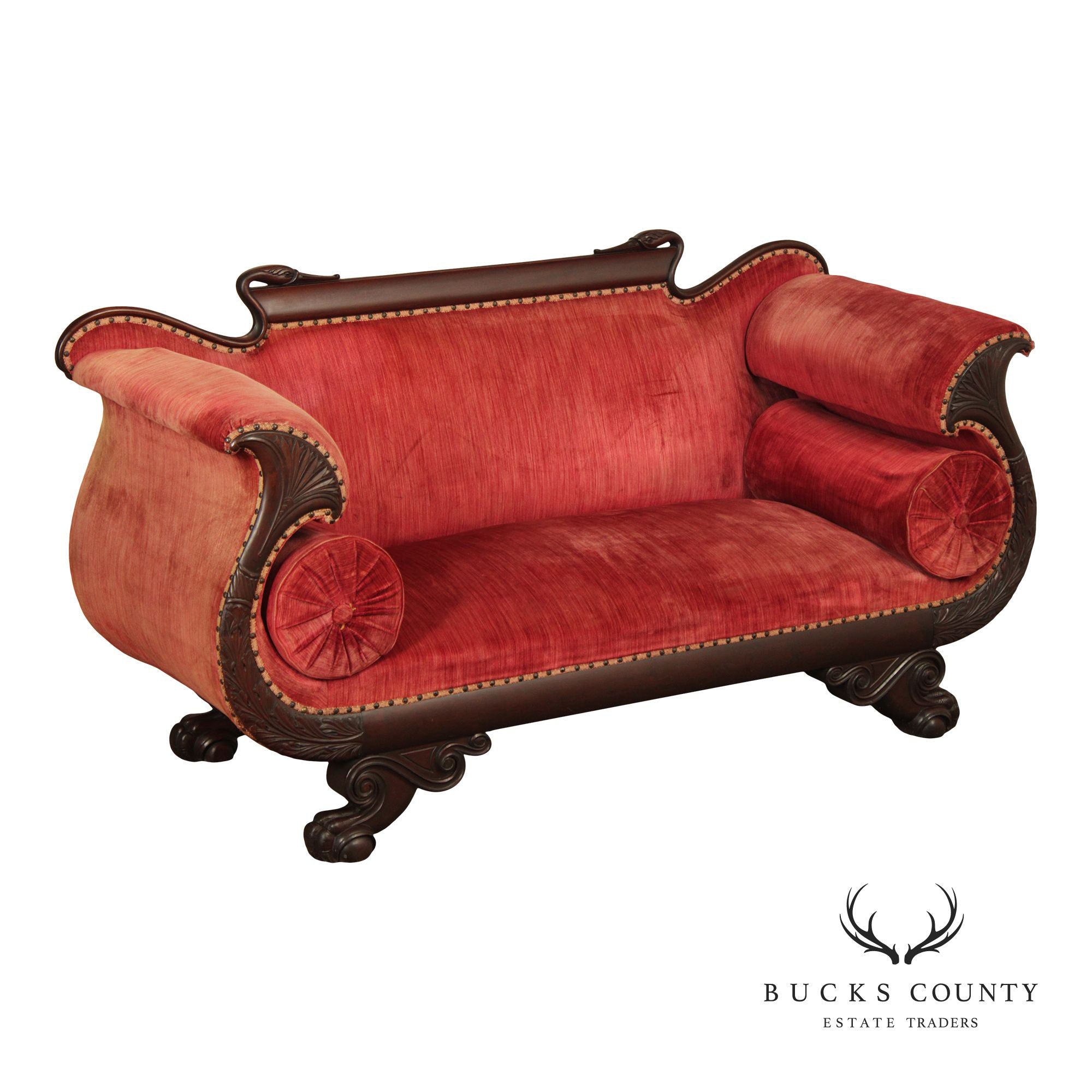 Antique Empire Carved Mahogany Swan Sofa