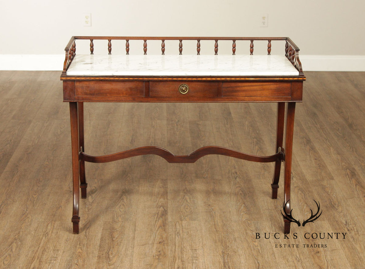 Vintage Hepplewhite Style Mahogany Marble Top Console Server Table