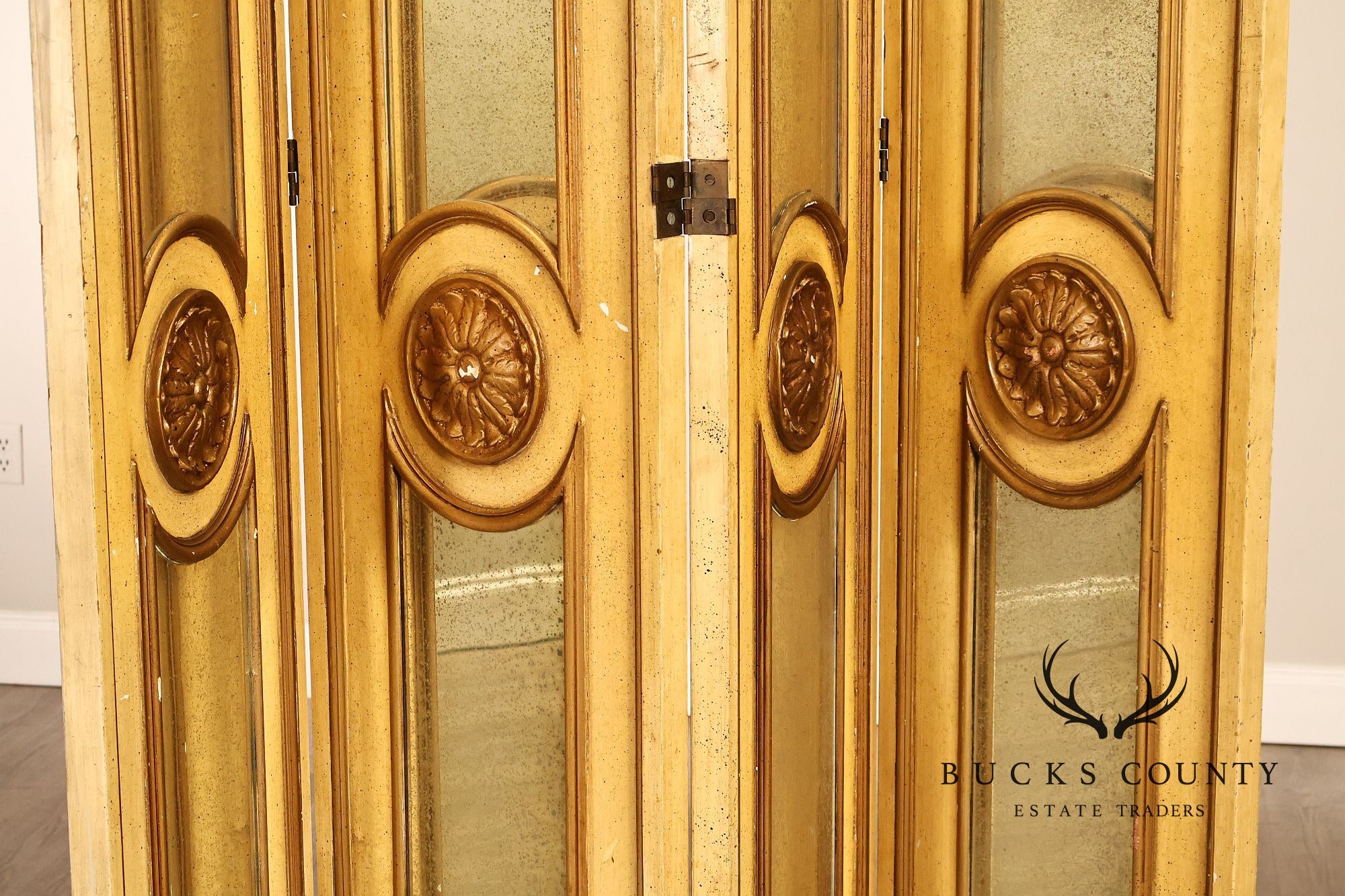 Vintage Rococo Style Painted & Mirrored Four-Panel Folding Screen