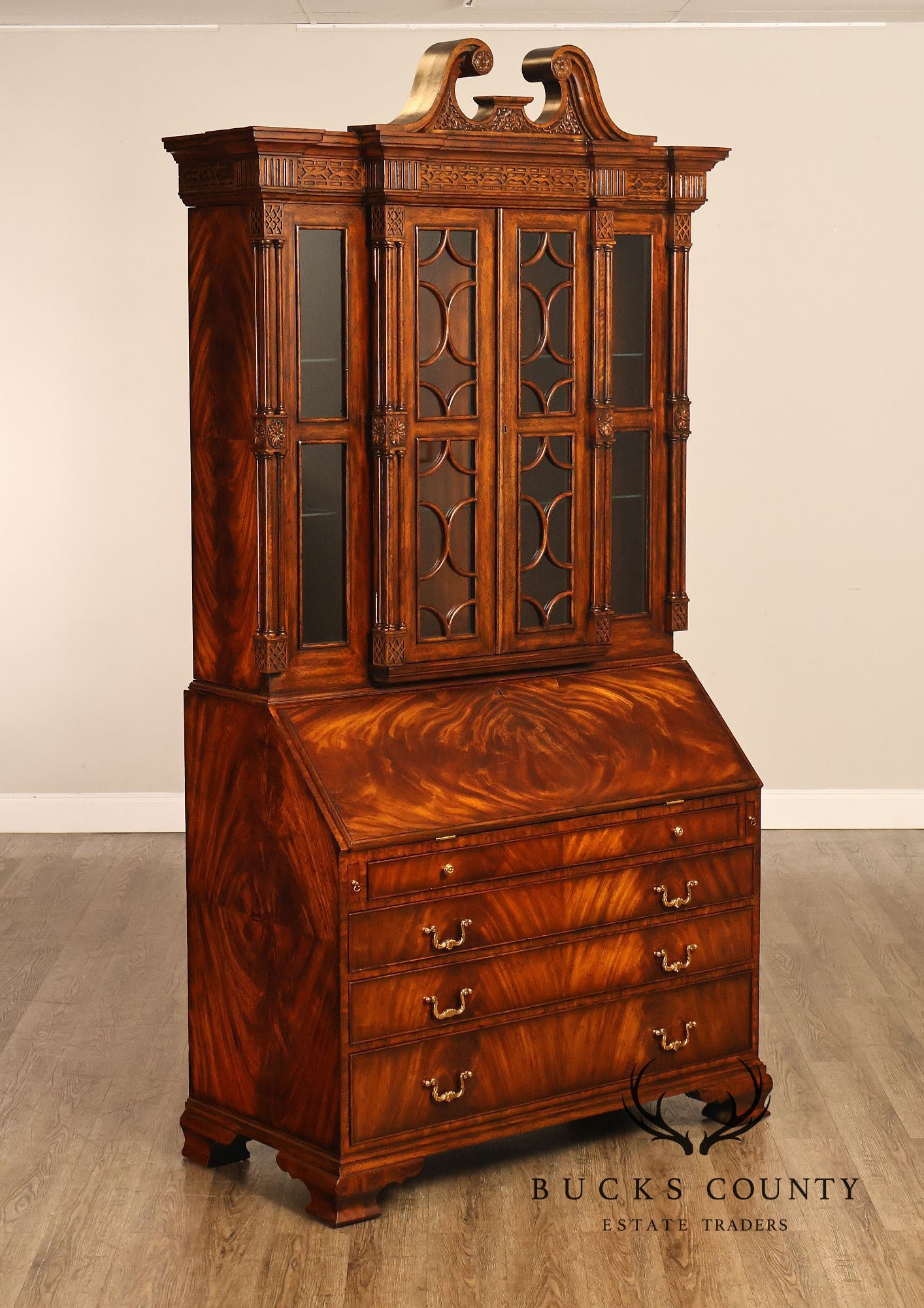 Maitland Smith Georgian Style Mahogany Secretary Bookcase