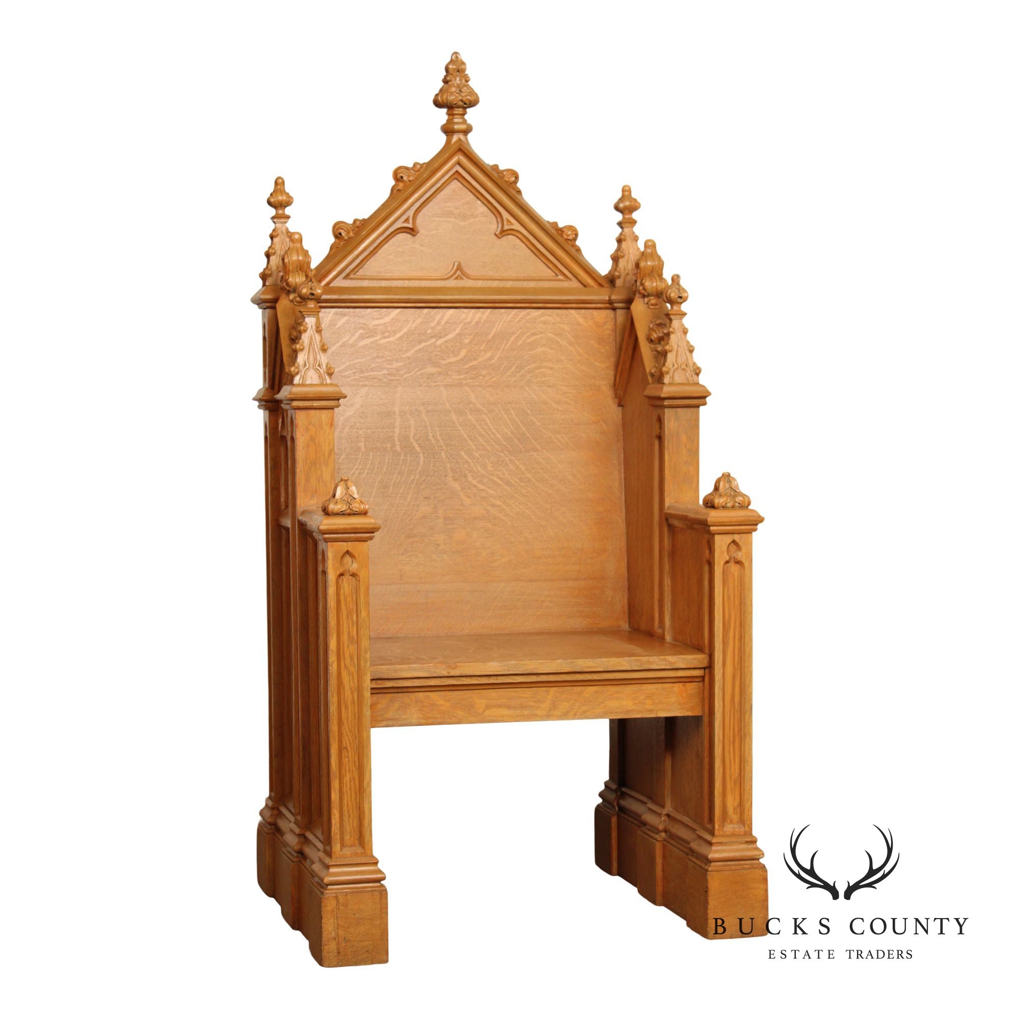 Gothic Revival Style Antique Carved Oak Throne Chair