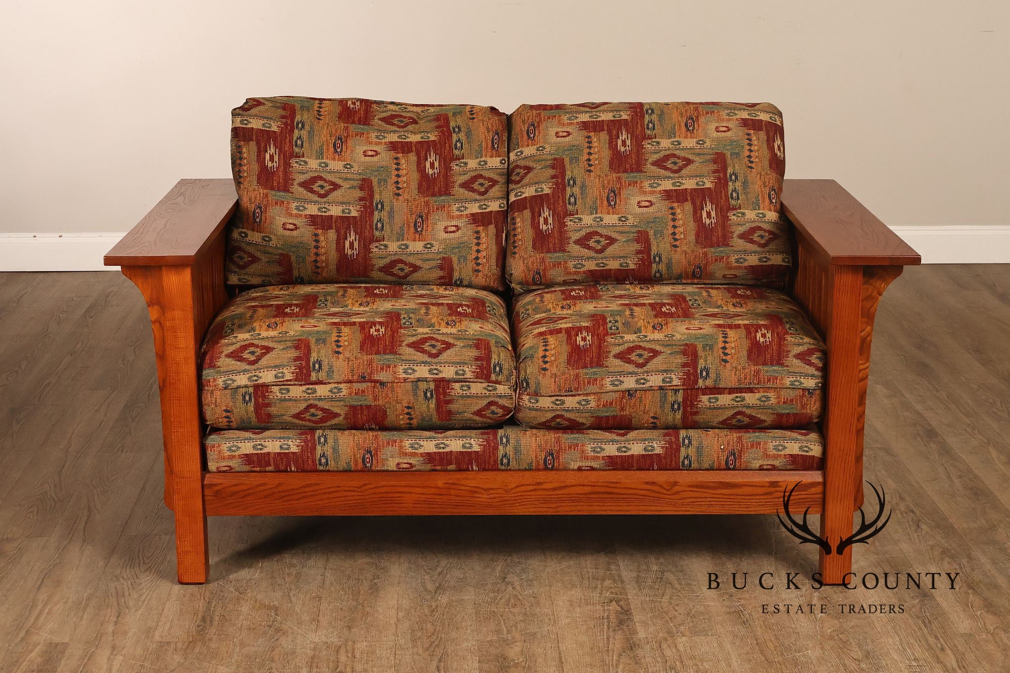 Bassett Furniture Mission Style Oak Spindle Settee