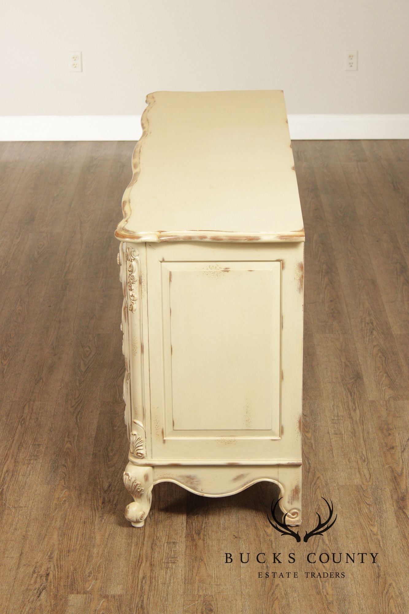 Lane French Provincial Style Distressed Cream Seven Drawer Dresser